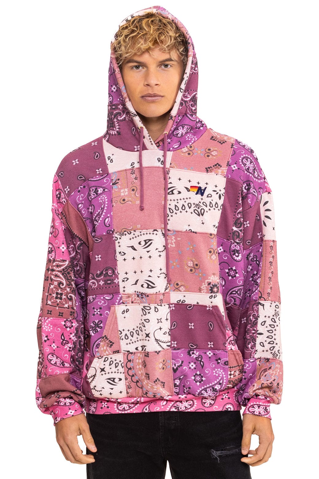 BANDANA QUILTED RELAXED PULLOVER HOODIE - PINK