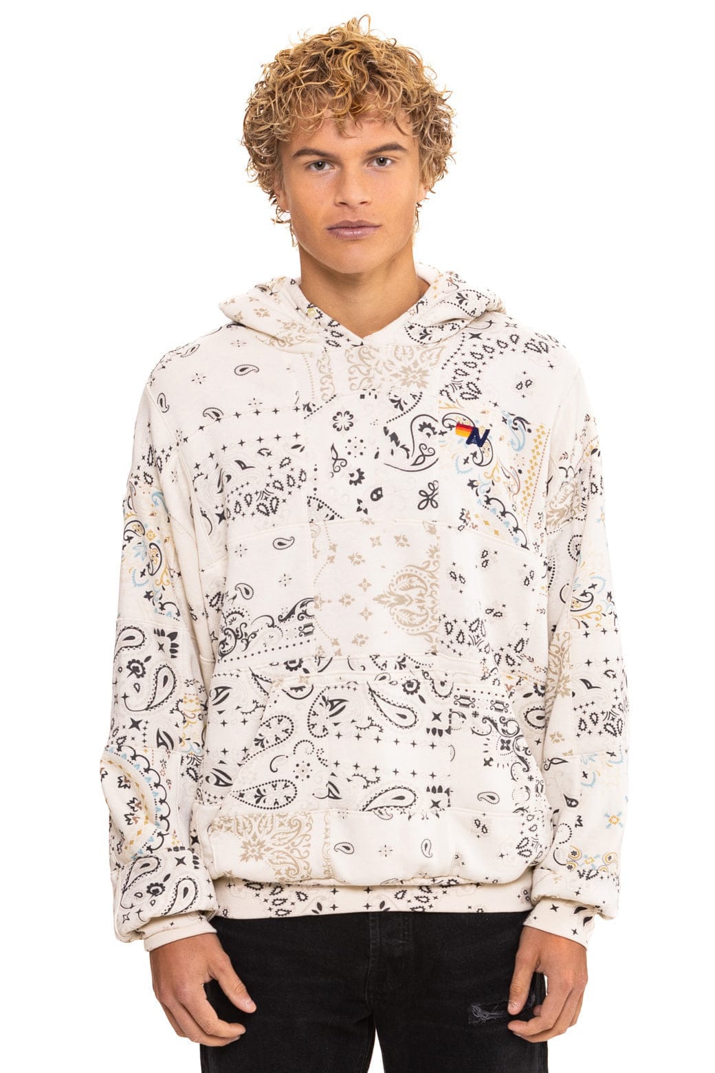 BANDANA QUILTED RELAXED PULLOVER HOODIE - VINTAGE WHITE
