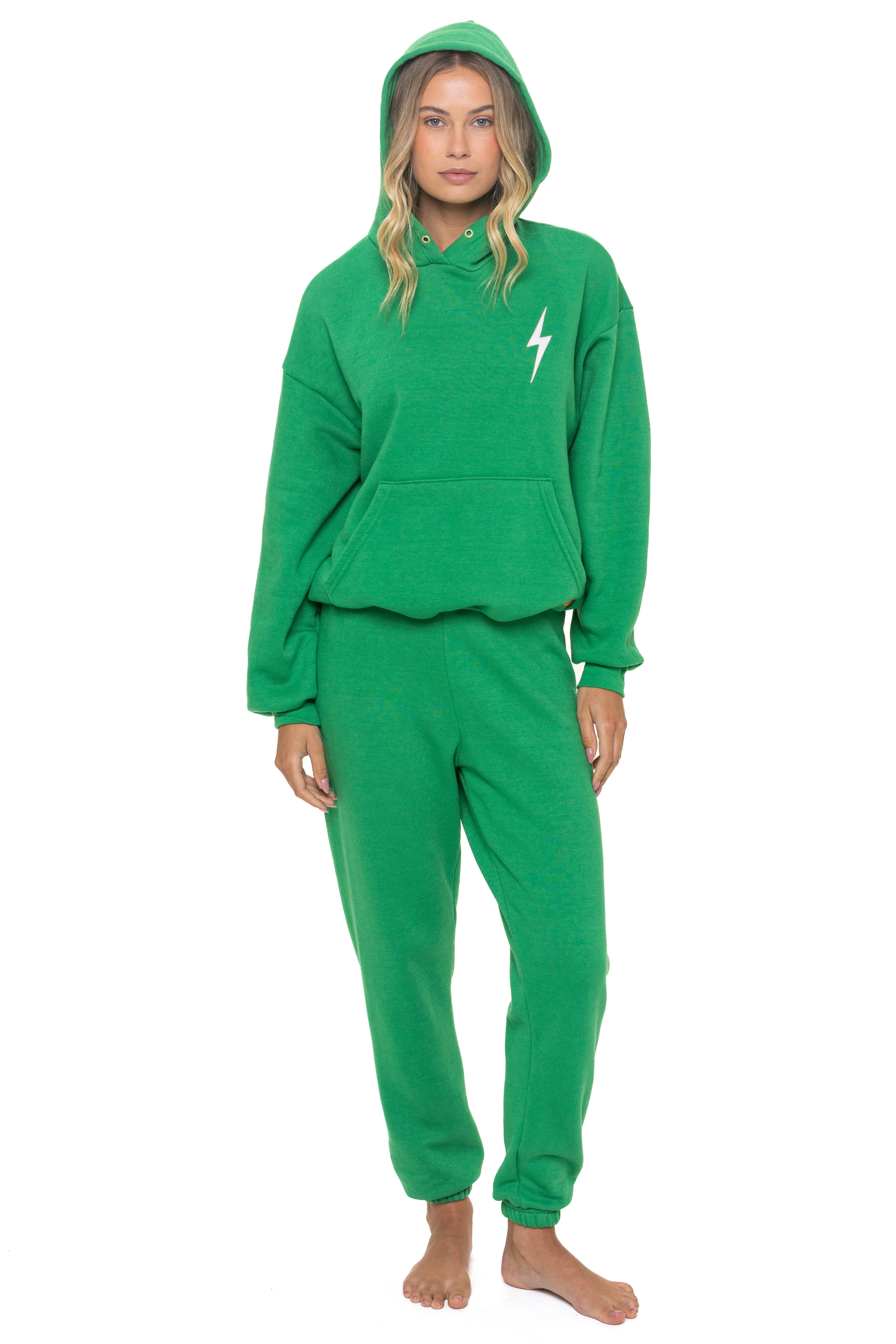 BOLT STITCH RELAXED PULLOVER HOODIE - KELLY GREEN // WHITE