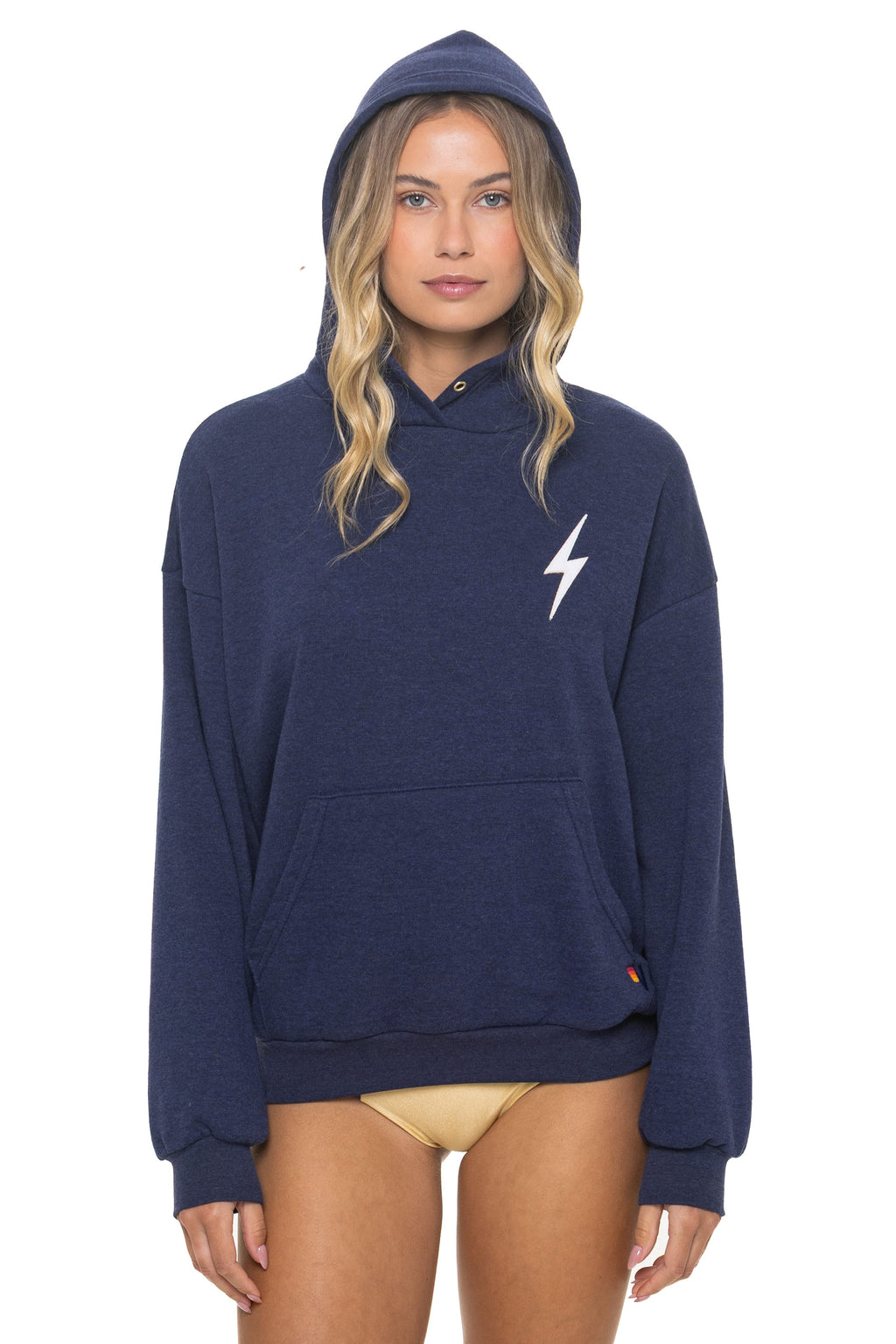 BOLT STITCH RELAXED PULLOVER HOODIE - NAVY // WHITE