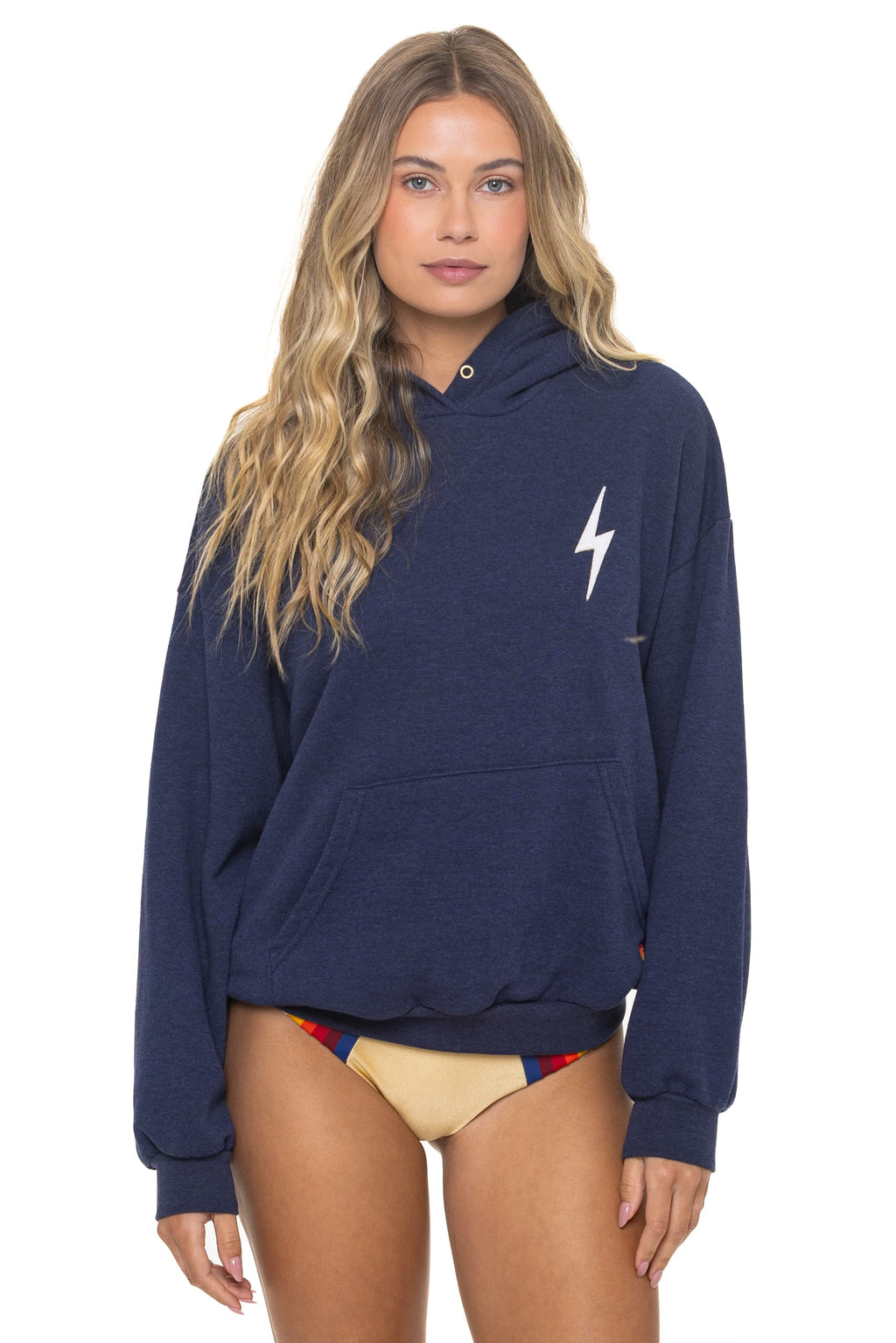 BOLT STITCH RELAXED PULLOVER HOODIE - NAVY // WHITE