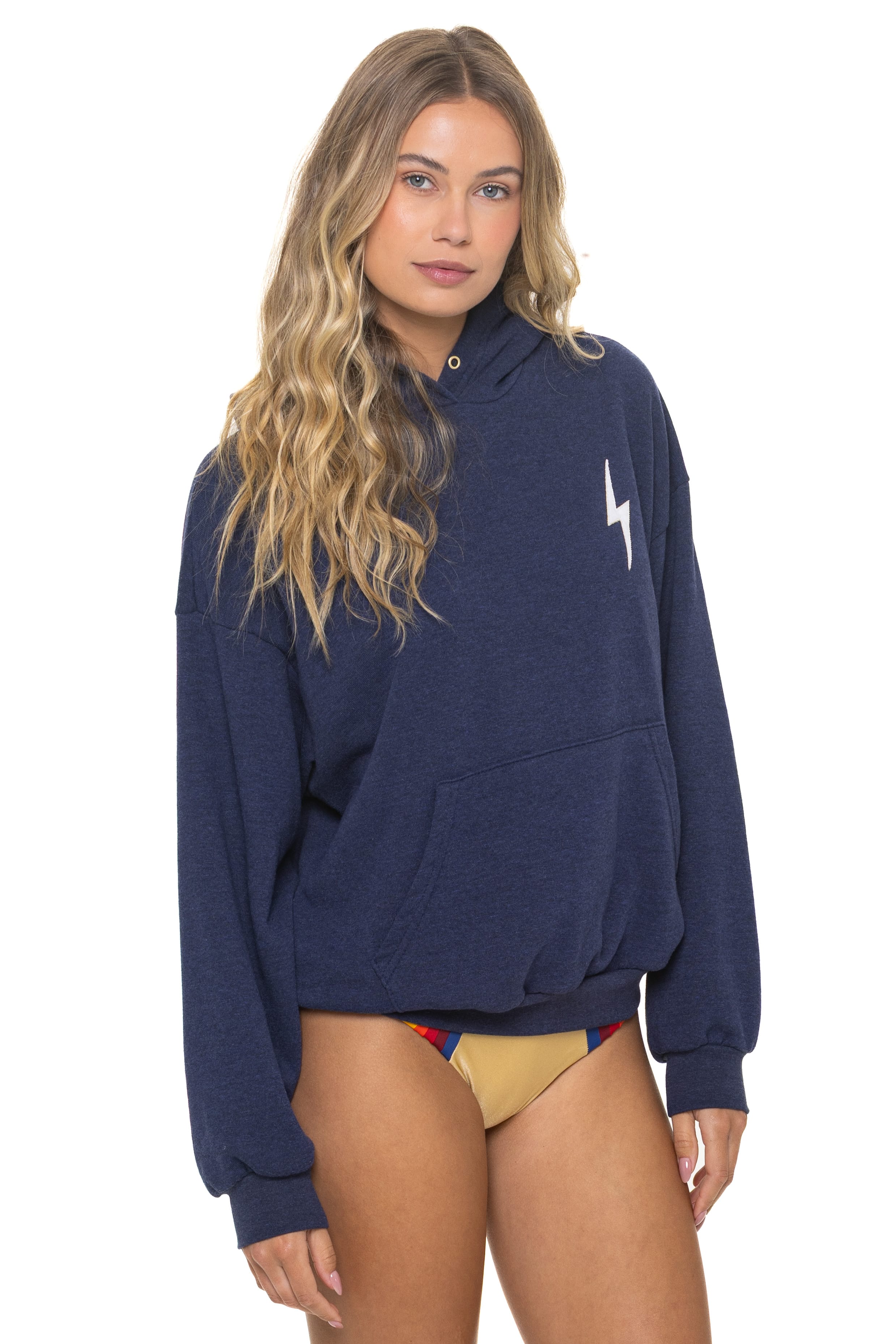 BOLT STITCH RELAXED PULLOVER HOODIE - NAVY // WHITE