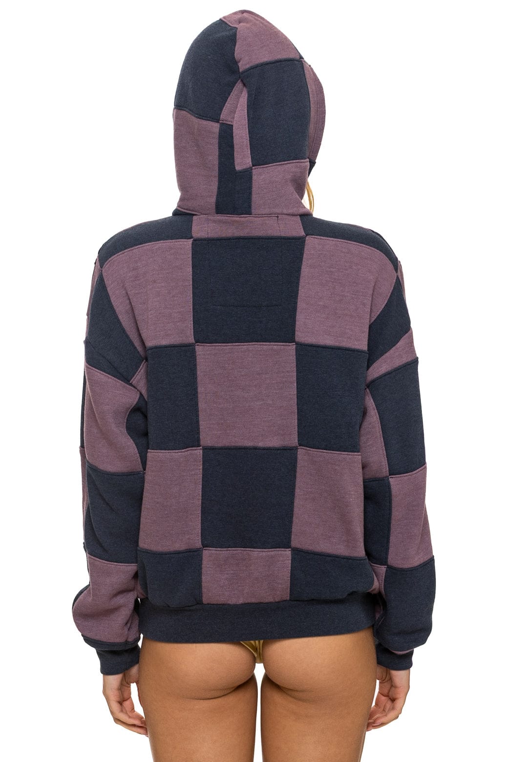 CHECK QUILT RELAXED PULLOVER HOODIE - CHARCOAL // MOCHA