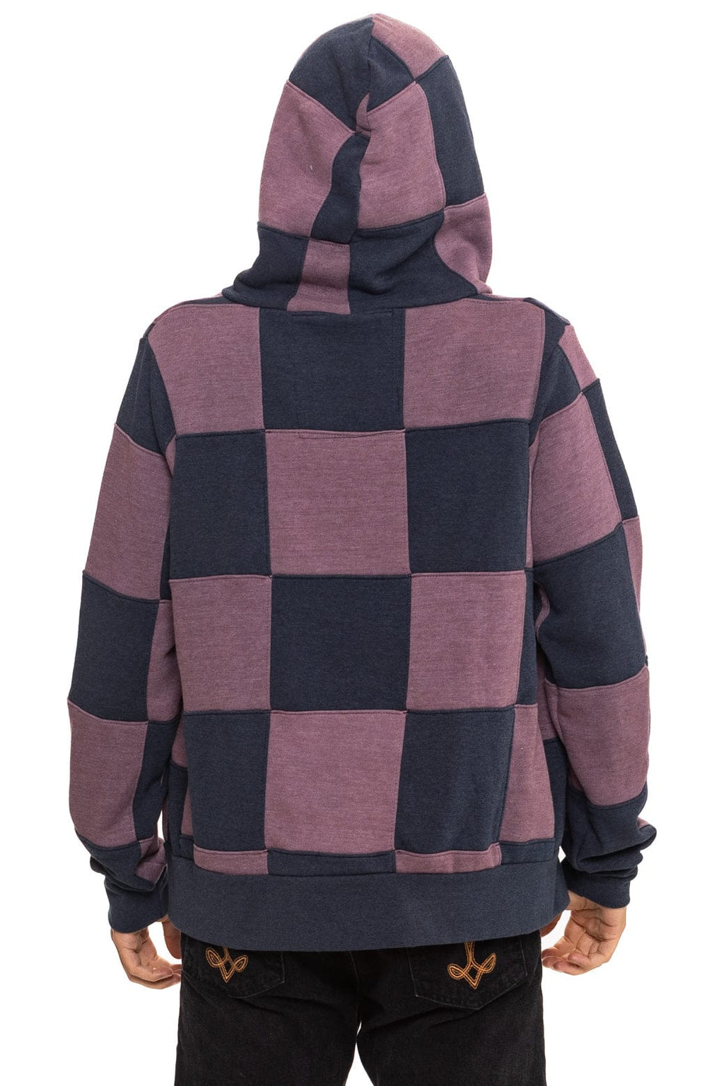 CHECK QUILT ZIP HOODIE - CHARCOAL // MOCHA