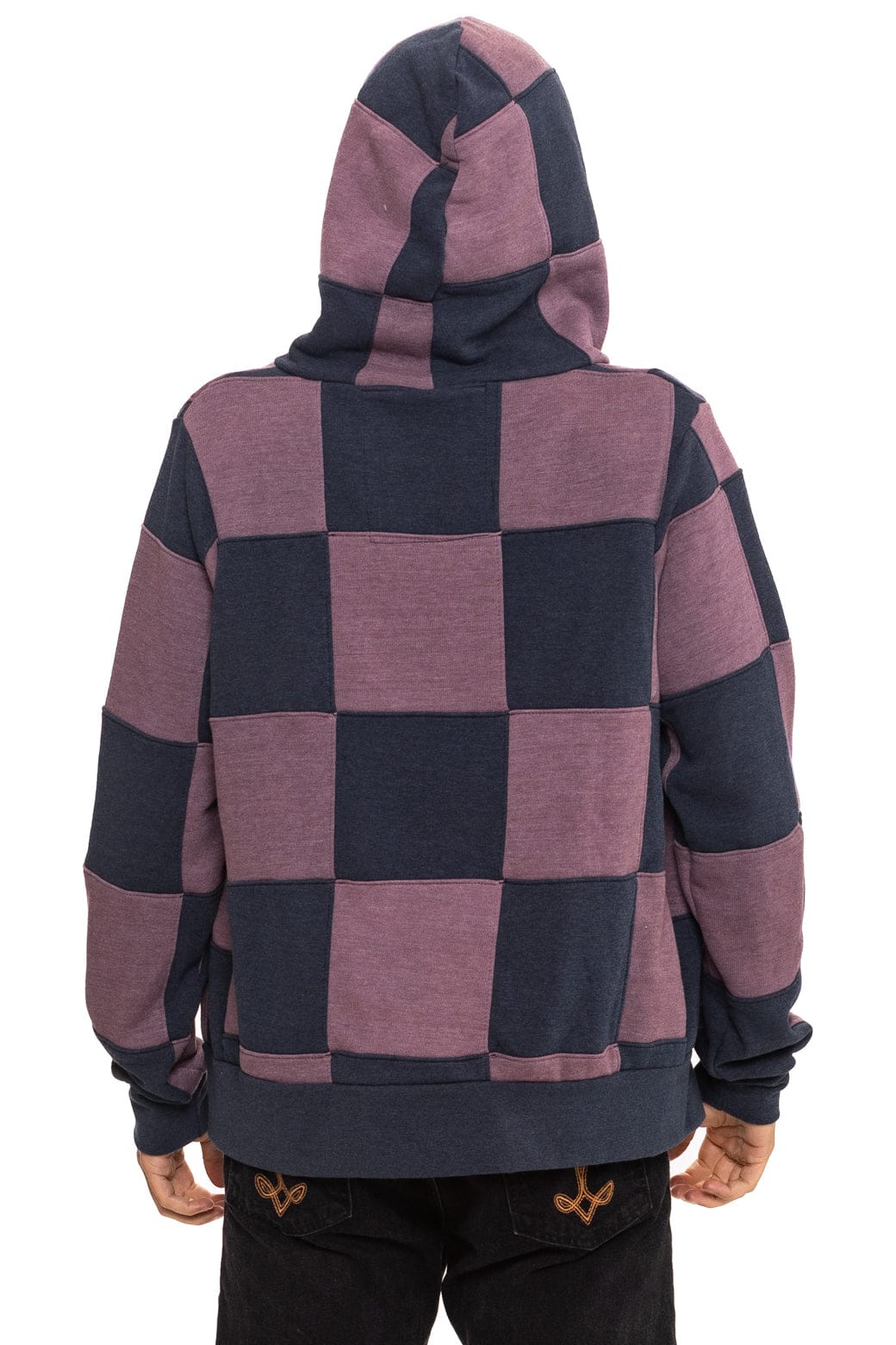 CHECK QUILT ZIP HOODIE - CHARCOAL // MOCHA