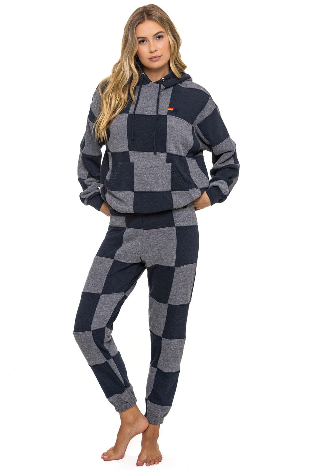 CHECK QUILT RELAXED PULLOVER HOODIE - HEATHER // CHARCOAL