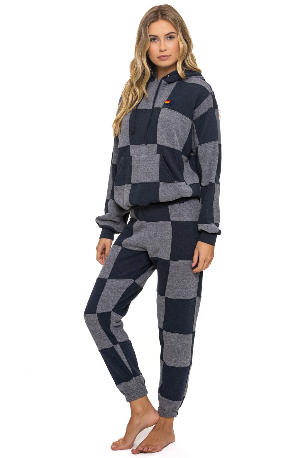 CHECK QUILT RELAXED PULLOVER HOODIE - HEATHER // CHARCOAL
