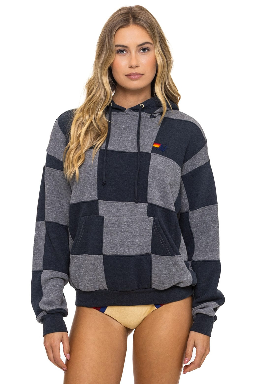 CHECK QUILT RELAXED PULLOVER HOODIE - HEATHER // CHARCOAL