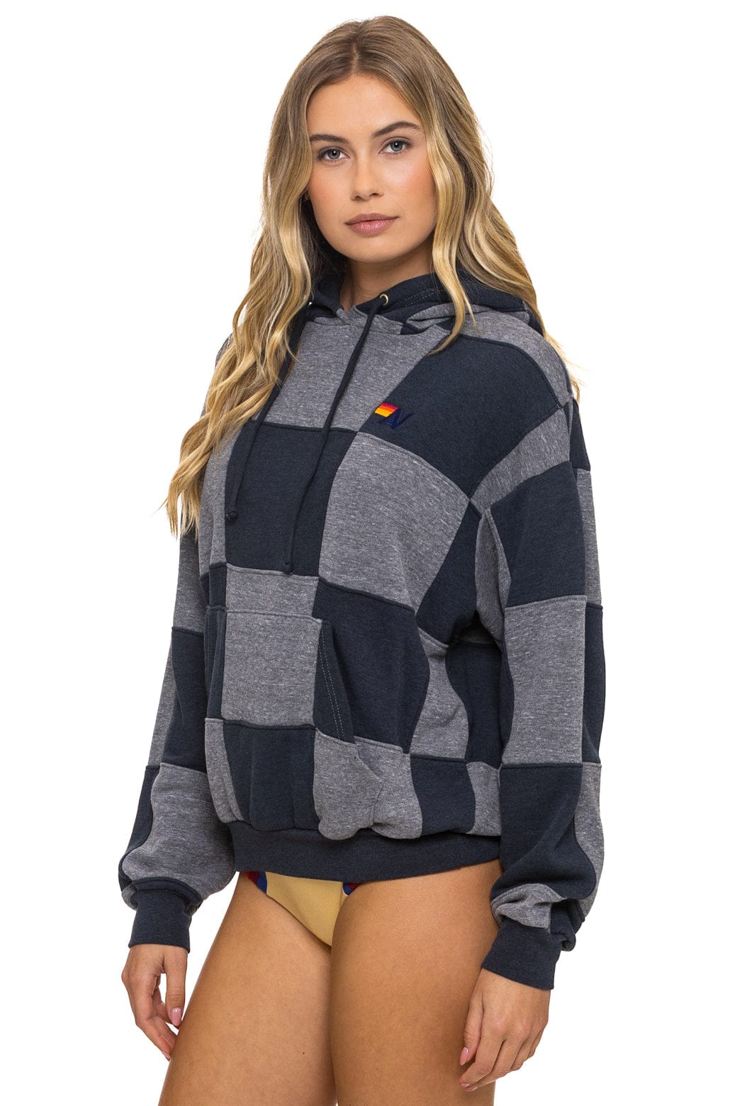 CHECK QUILT RELAXED PULLOVER HOODIE - HEATHER // CHARCOAL