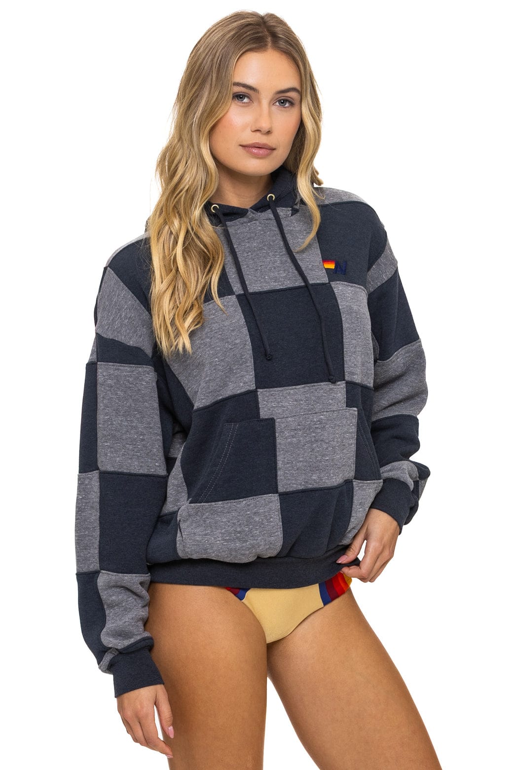 CHECK QUILT RELAXED PULLOVER HOODIE - HEATHER // CHARCOAL