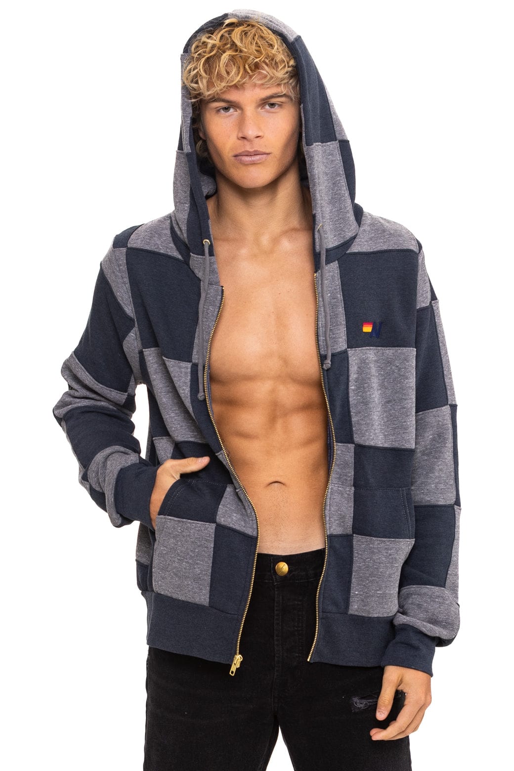 CHECK QUILT ZIP HOODIE - HEATHER // CHARCOAL