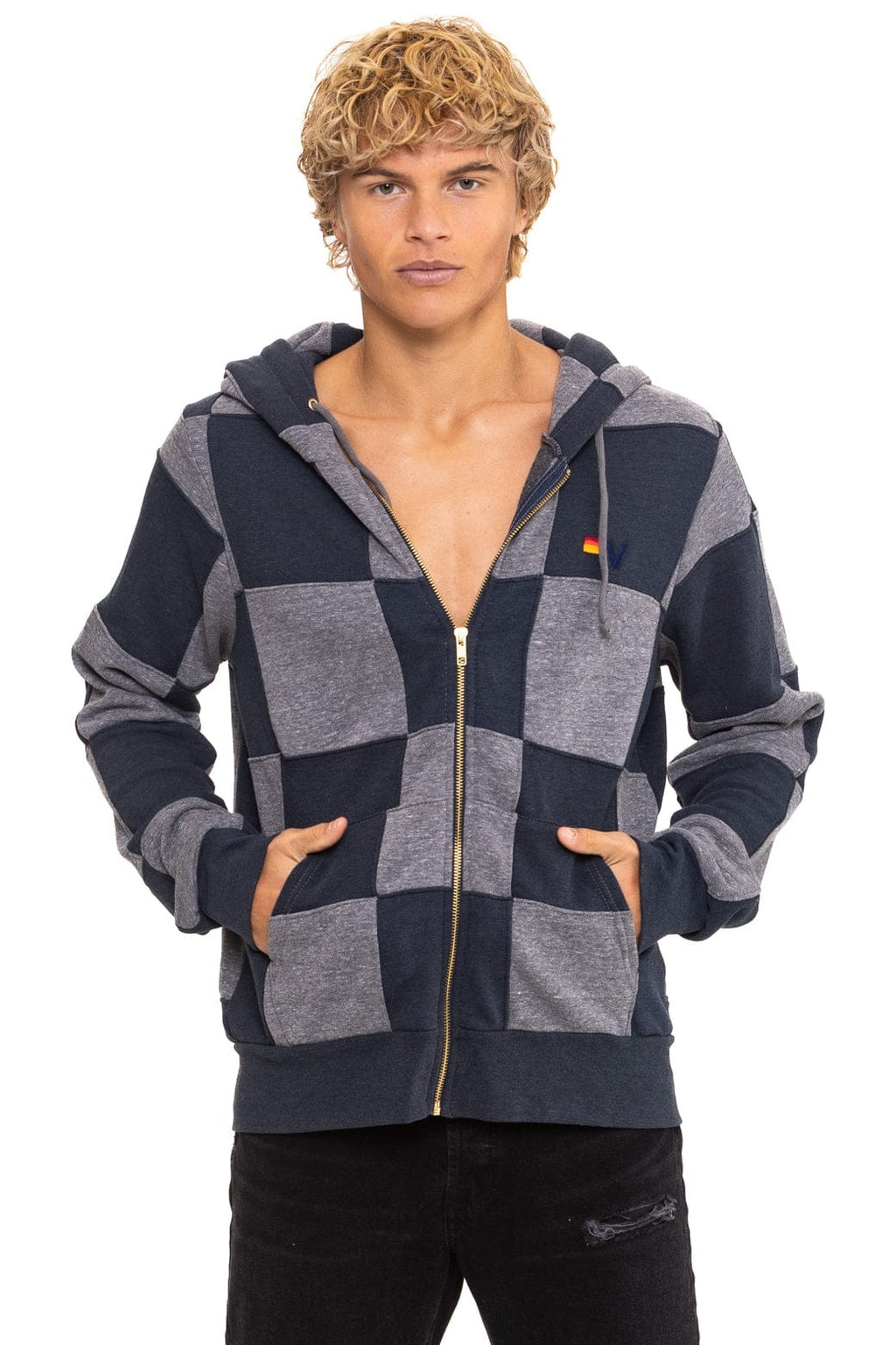 CHECK QUILT ZIP HOODIE - HEATHER // CHARCOAL