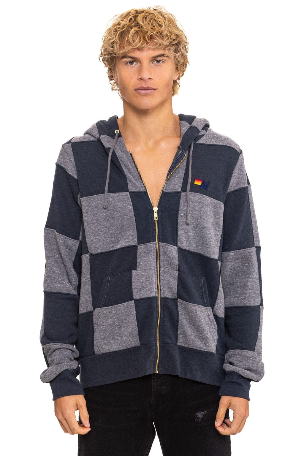 CHECK QUILT ZIP HOODIE - HEATHER // CHARCOAL