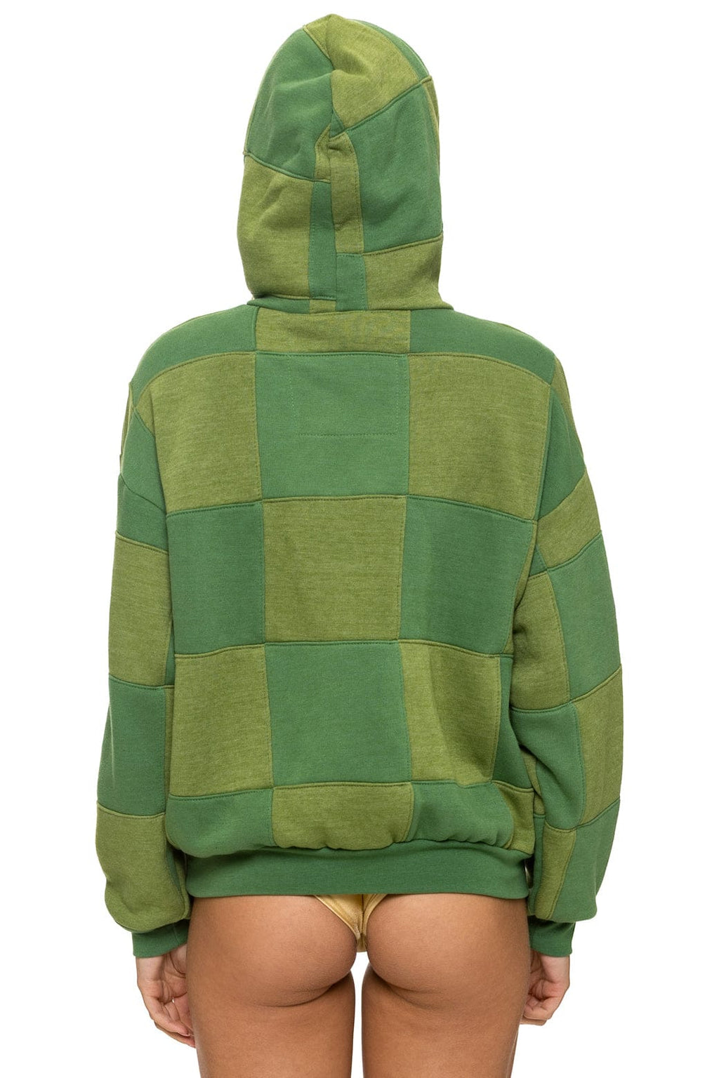 CHECK QUILT RELAXED PULLOVER HOODIE - JUNGLE GREEN // PALM