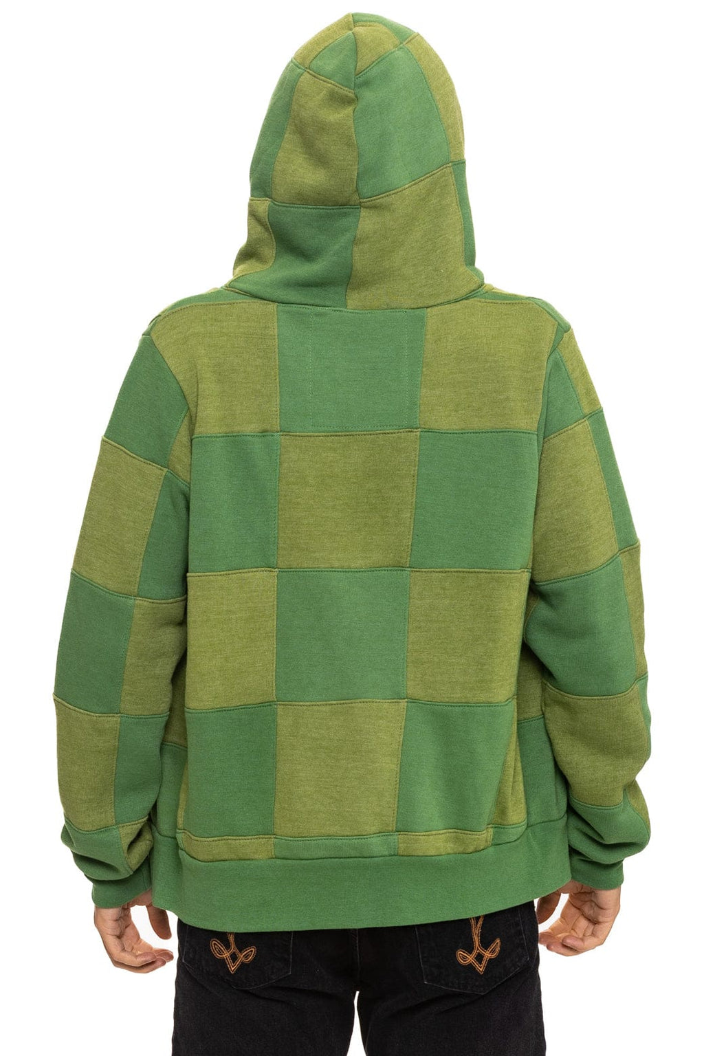 CHECK QUILT ZIP HOODIE - JUNGLE GREEN // PALM