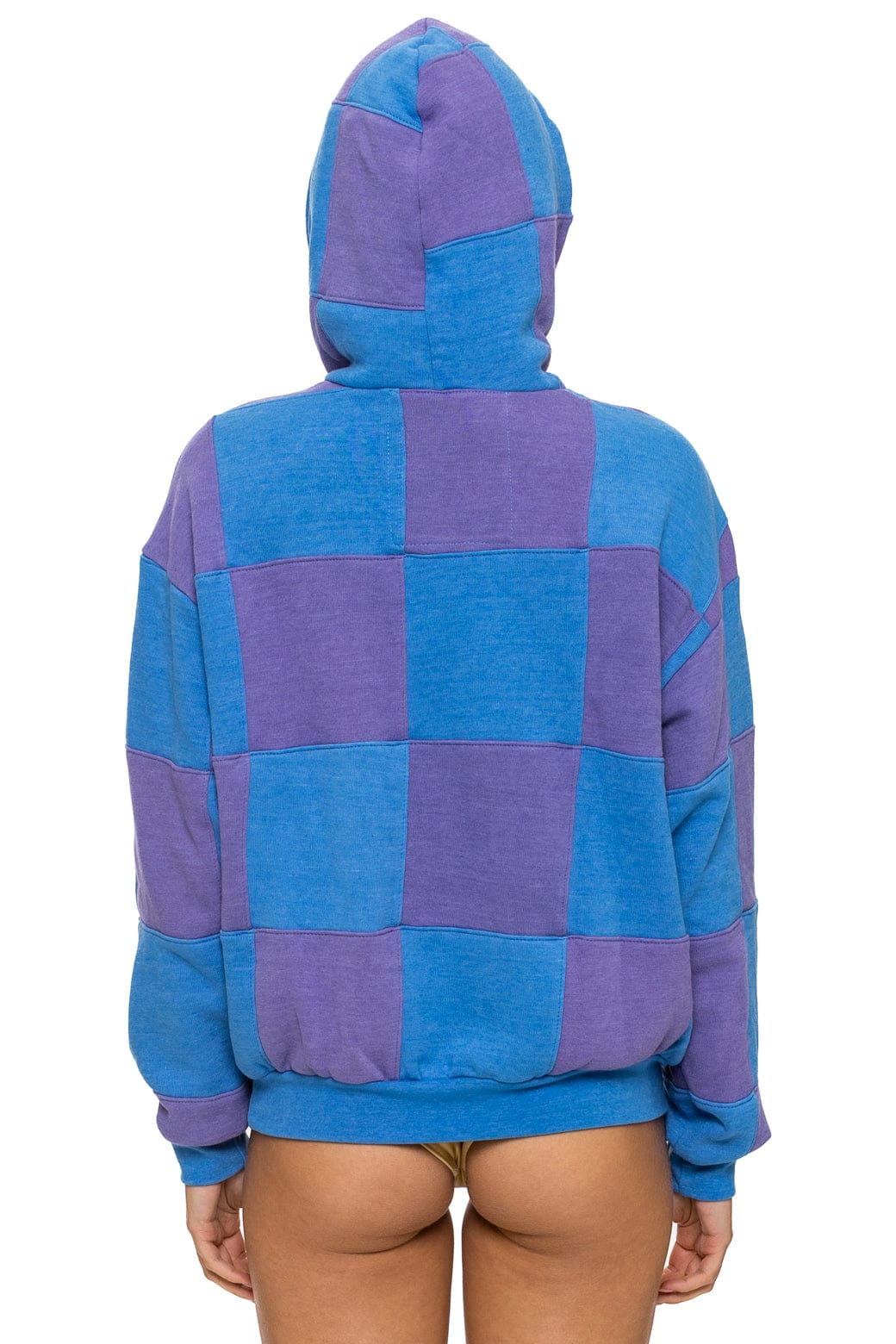 CHECK QUILT RELAXED PULLOVER HOODIE - LAVENDER // OCEAN