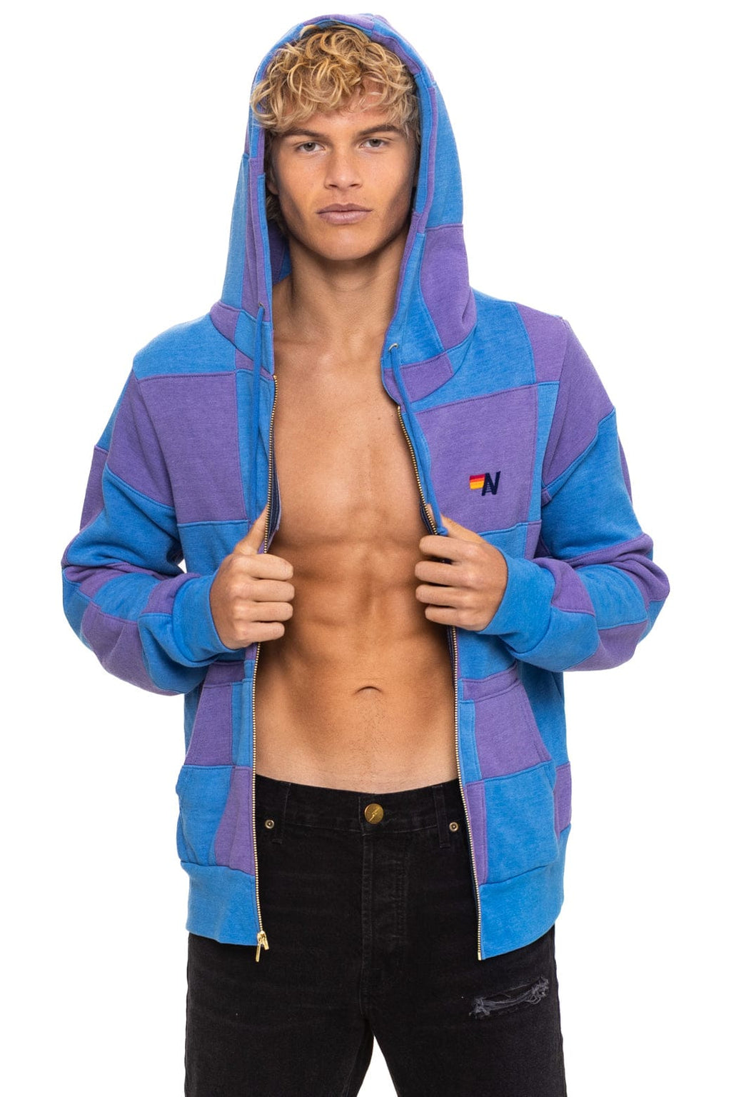 CHECK QUILT ZIP HOODIE - LAVENDER // OCEAN