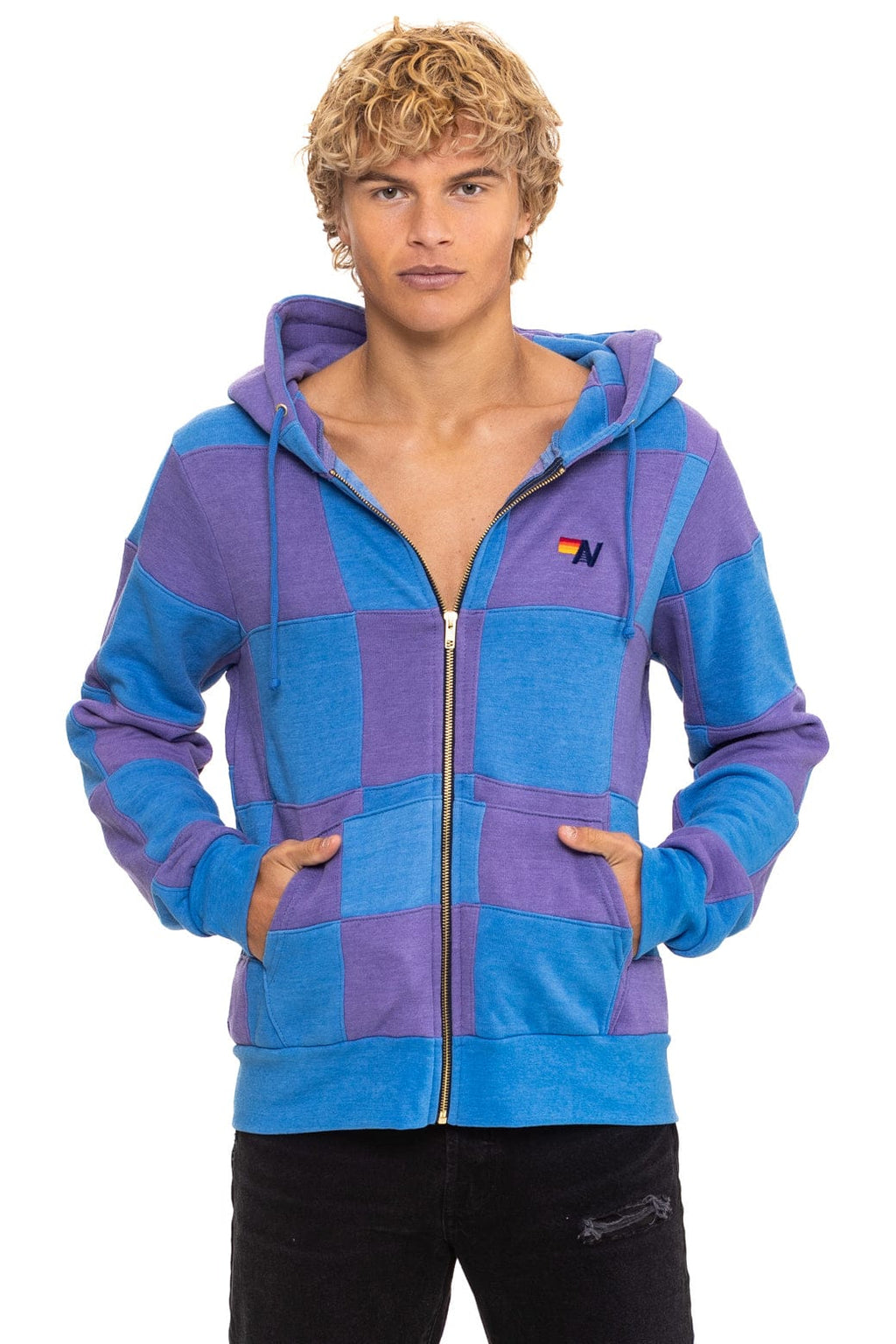 CHECK QUILT ZIP HOODIE - LAVENDER // OCEAN