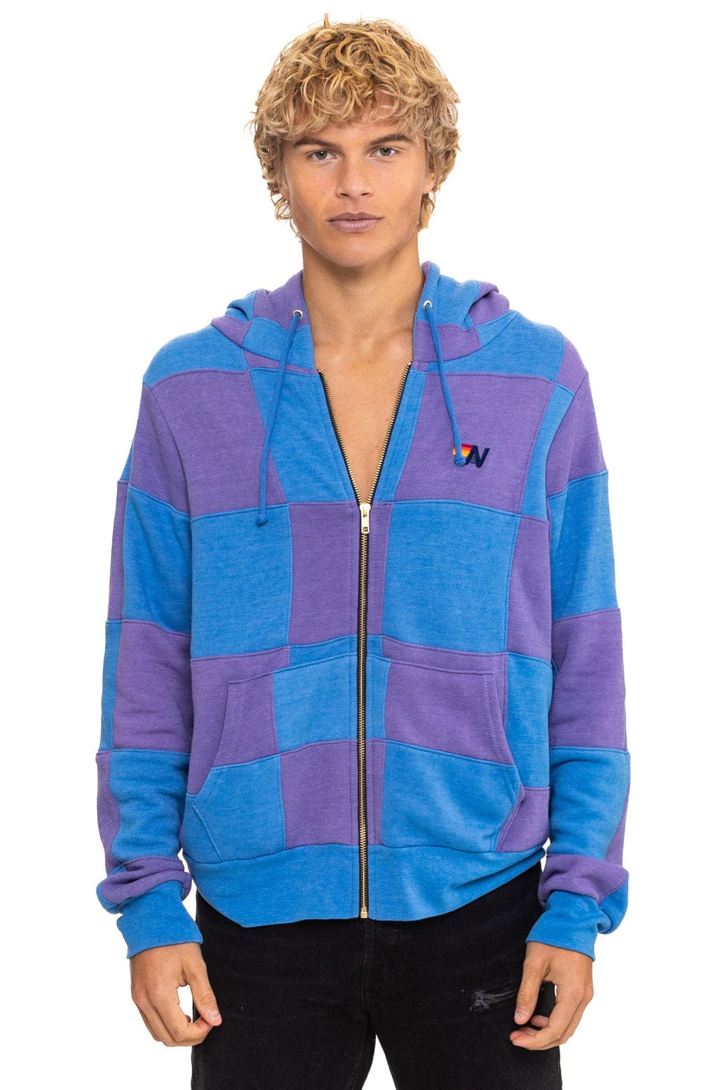 CHECK QUILT ZIP HOODIE - LAVENDER // OCEAN