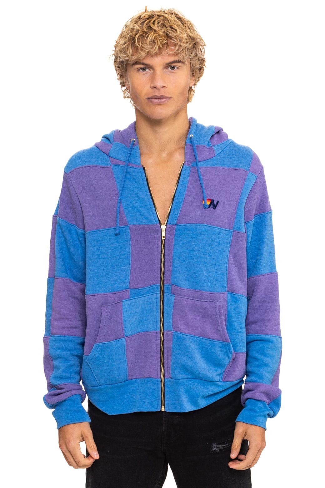 CHECK QUILT ZIP HOODIE - LAVENDER // OCEAN