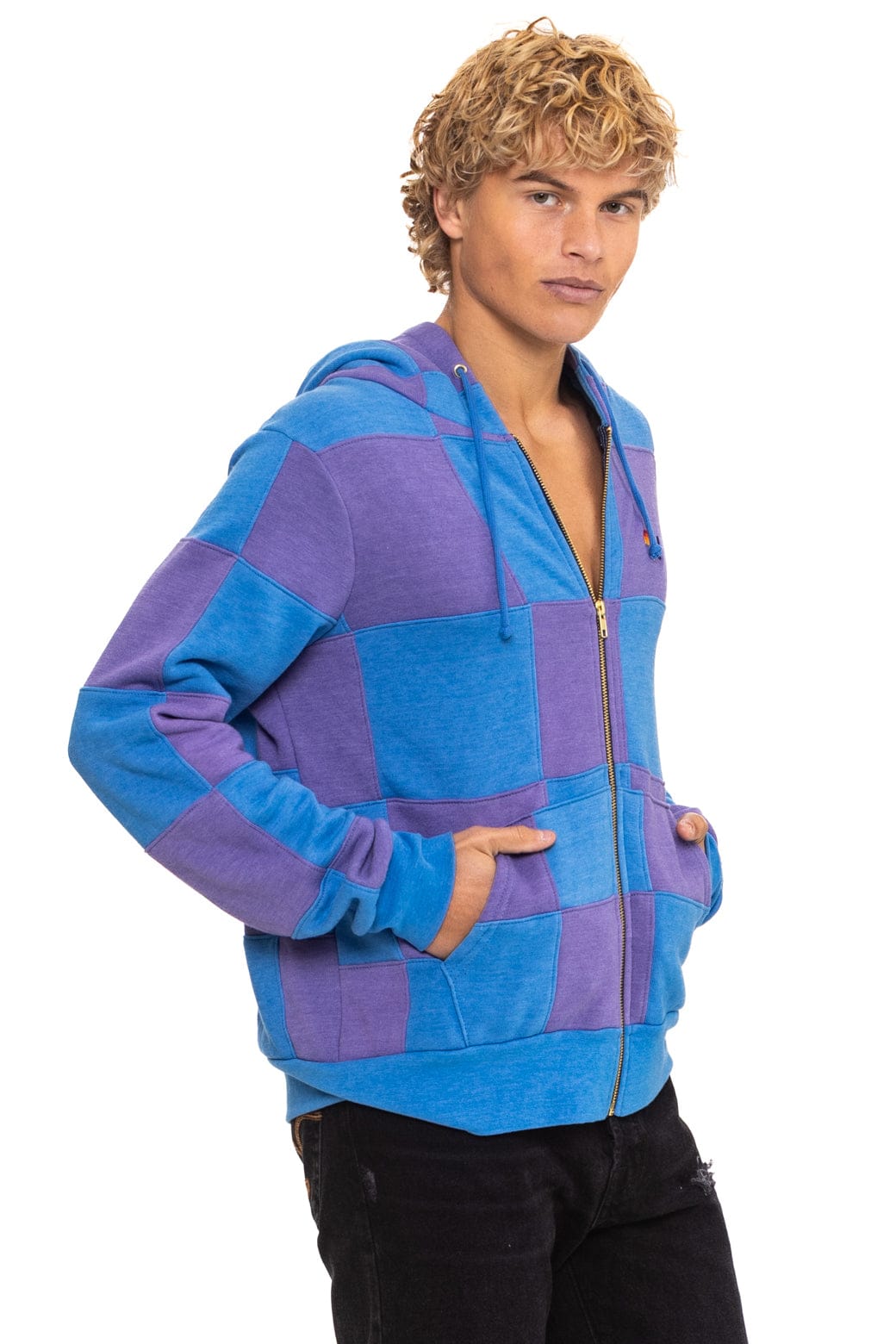 CHECK QUILT ZIP HOODIE - LAVENDER // OCEAN