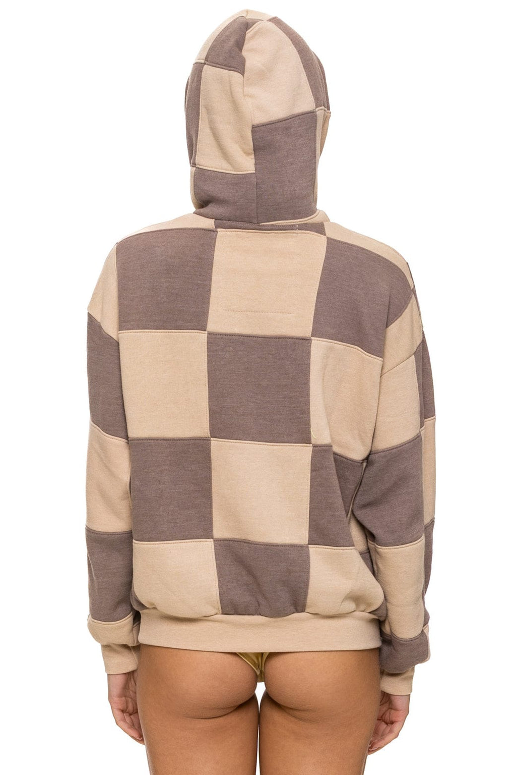 CHECK QUILT RELAXED PULLOVER HOODIE - SAND // TAUPE