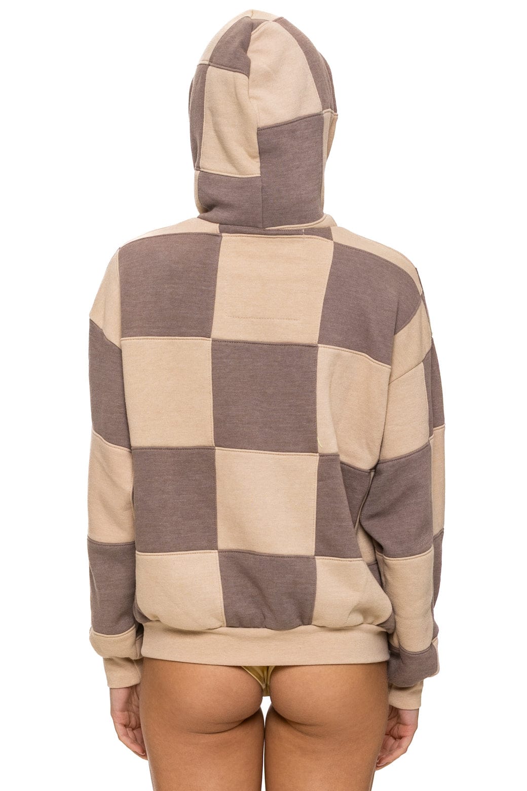 CHECK QUILT RELAXED PULLOVER HOODIE - SAND // TAUPE
