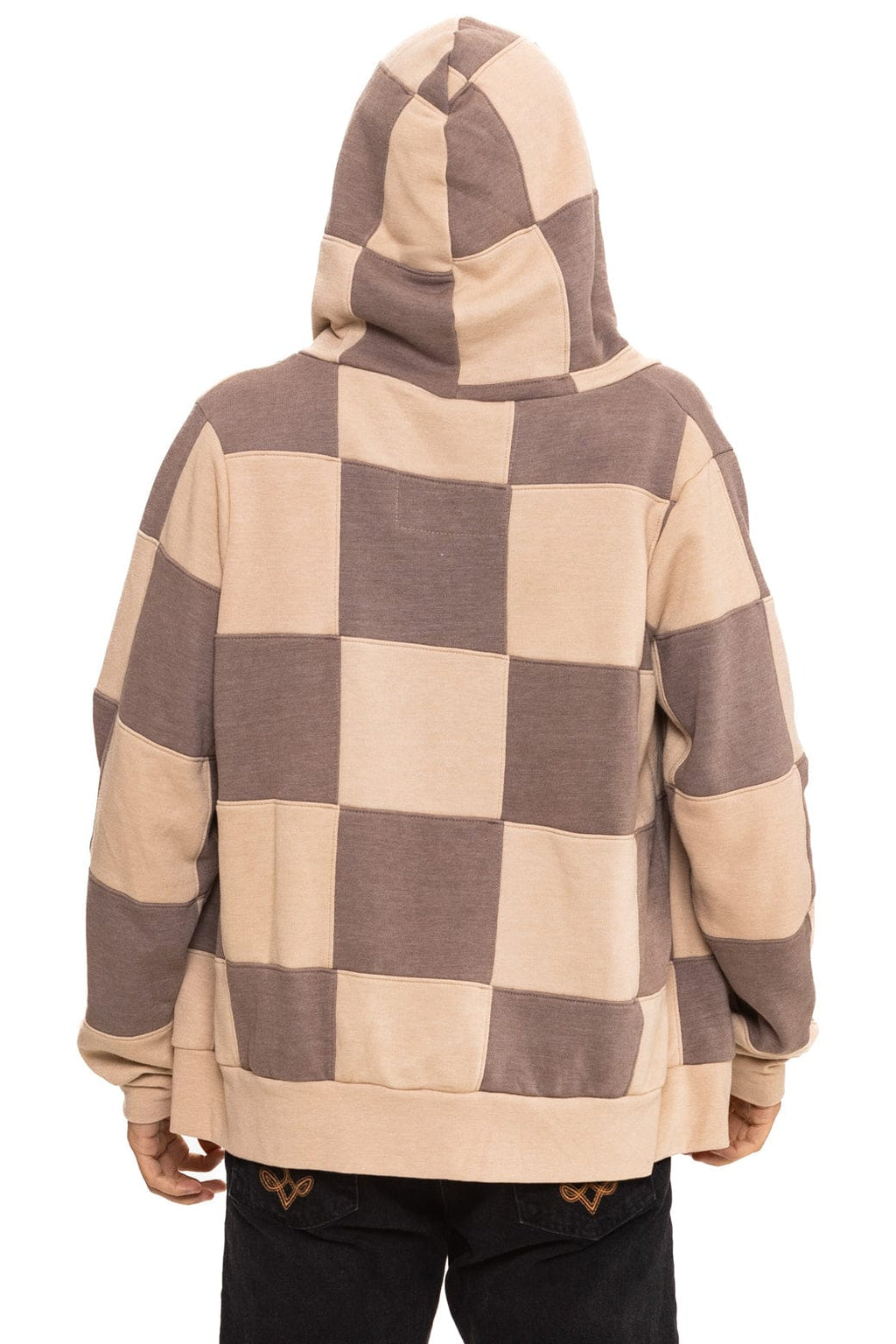 CHECK QUILT ZIP HOODIE - SAND // TAUPE