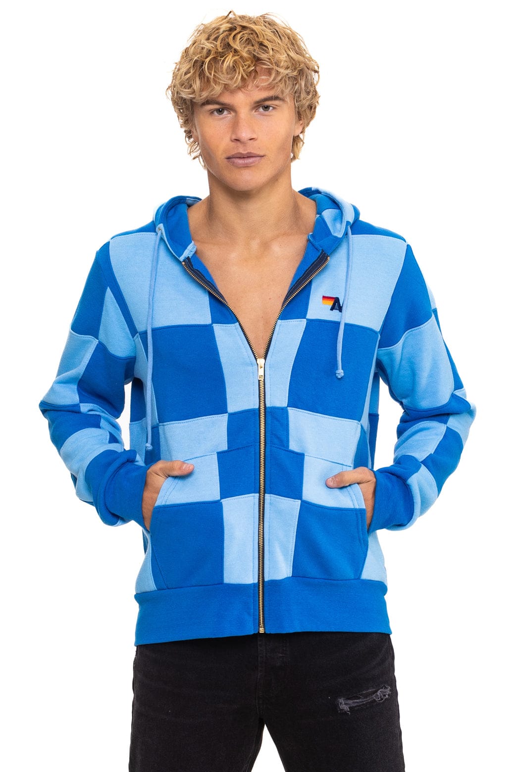 CHECK QUILT ZIP HOODIE - SKY // ADVENTURE BLUE