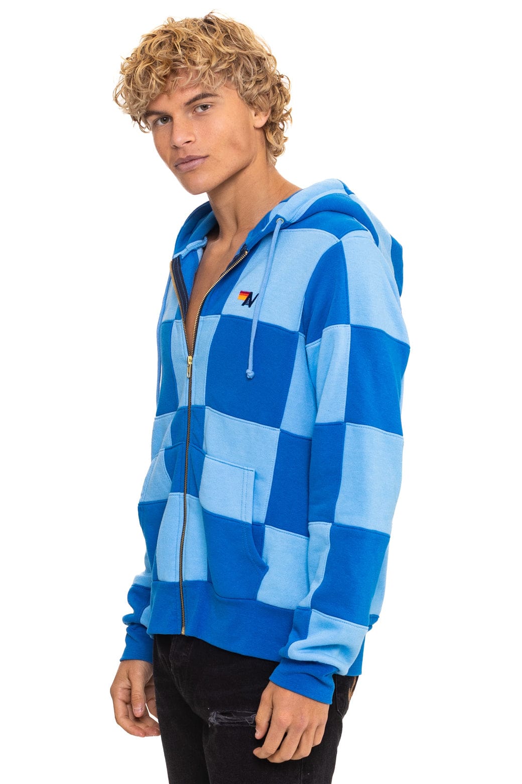 CHECK QUILT ZIP HOODIE - SKY // ADVENTURE BLUE