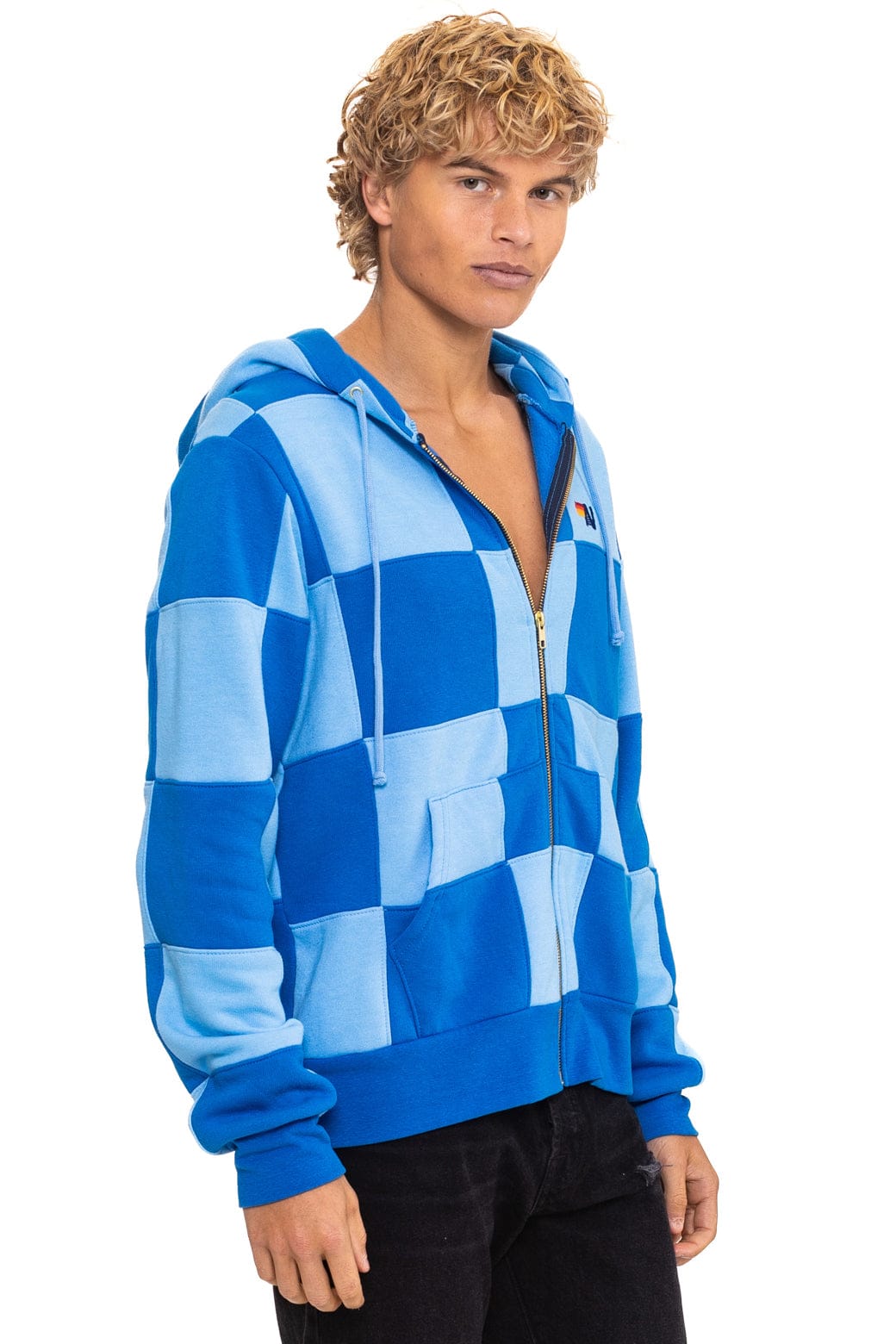 CHECK QUILT ZIP HOODIE - SKY // ADVENTURE BLUE