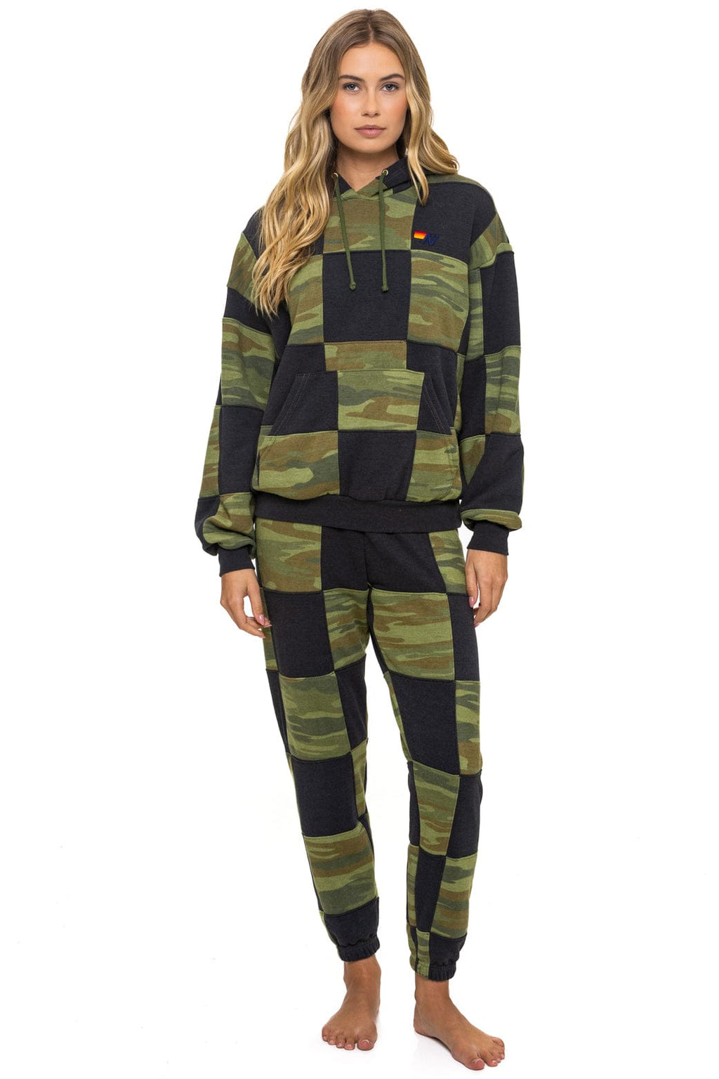 CHECK QUILT RELAXED PULLOVER HOODIE - SMOKE // CAMO