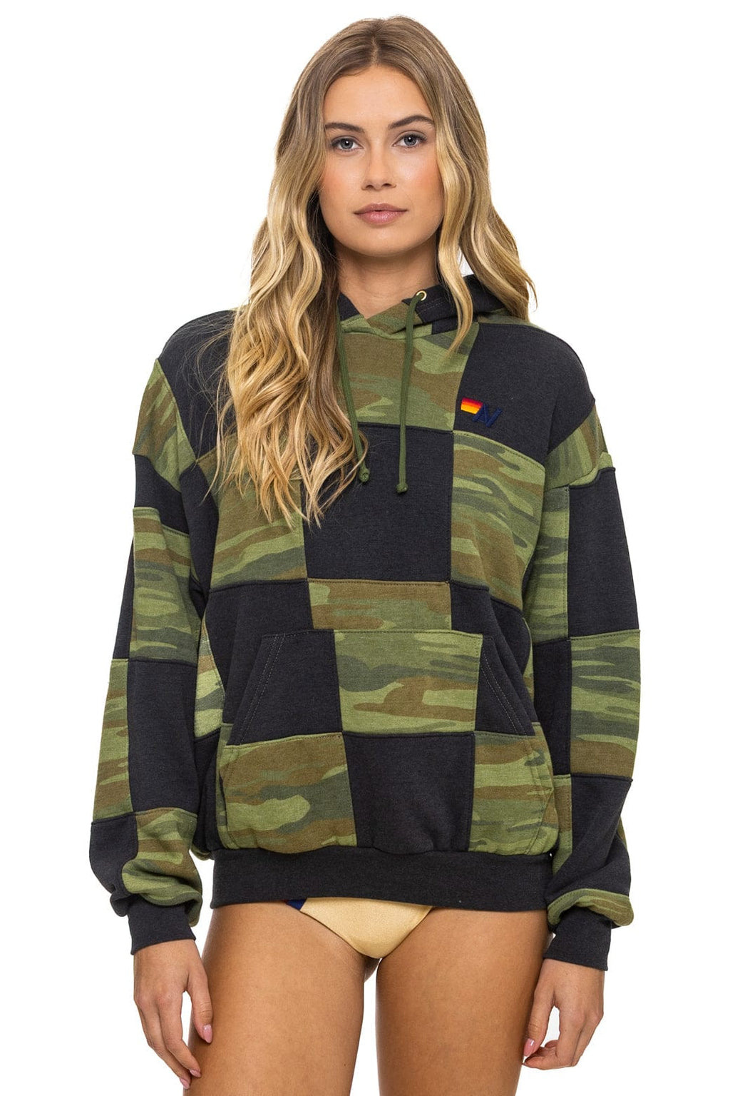 CHECK QUILT RELAXED PULLOVER HOODIE - SMOKE // CAMO