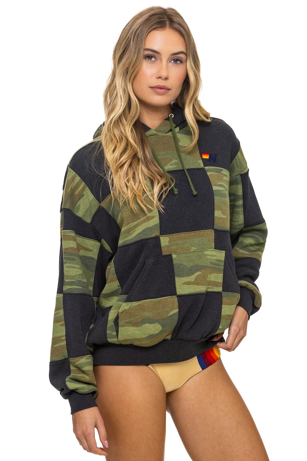 CHECK QUILT RELAXED PULLOVER HOODIE - SMOKE // CAMO