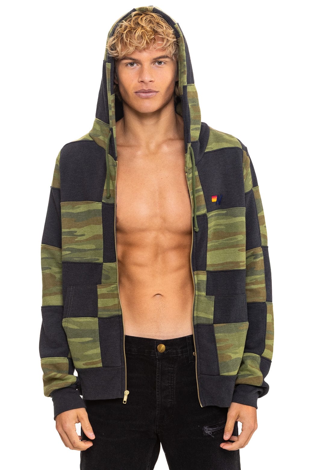 CHECK QUILT ZIP HOODIE - SMOKE // CAMO