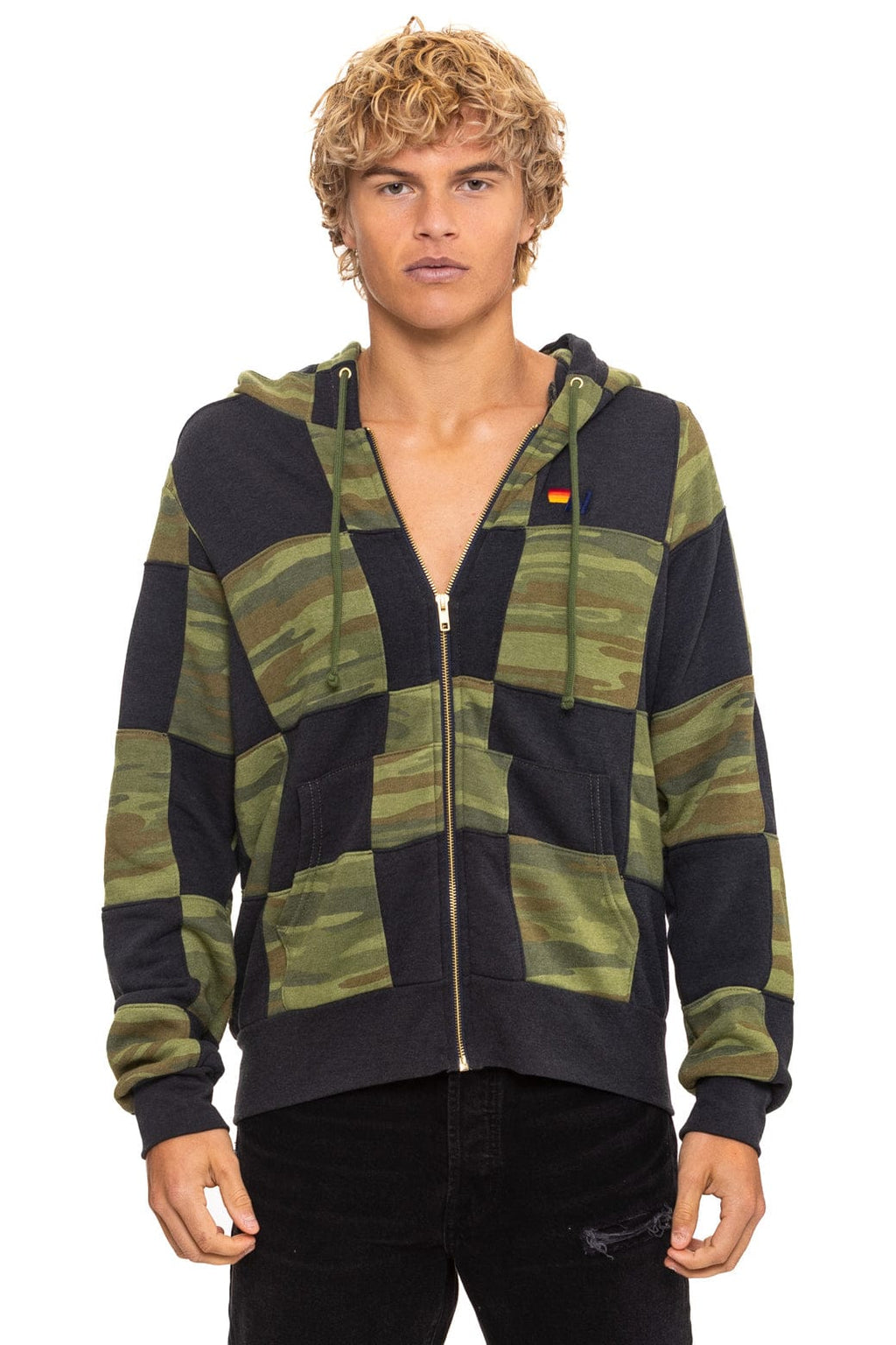 CHECK QUILT ZIP HOODIE - SMOKE // CAMO