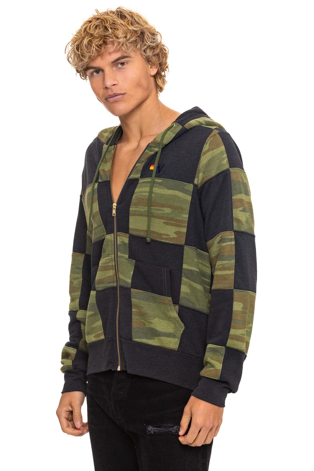 CHECK QUILT ZIP HOODIE - SMOKE // CAMO