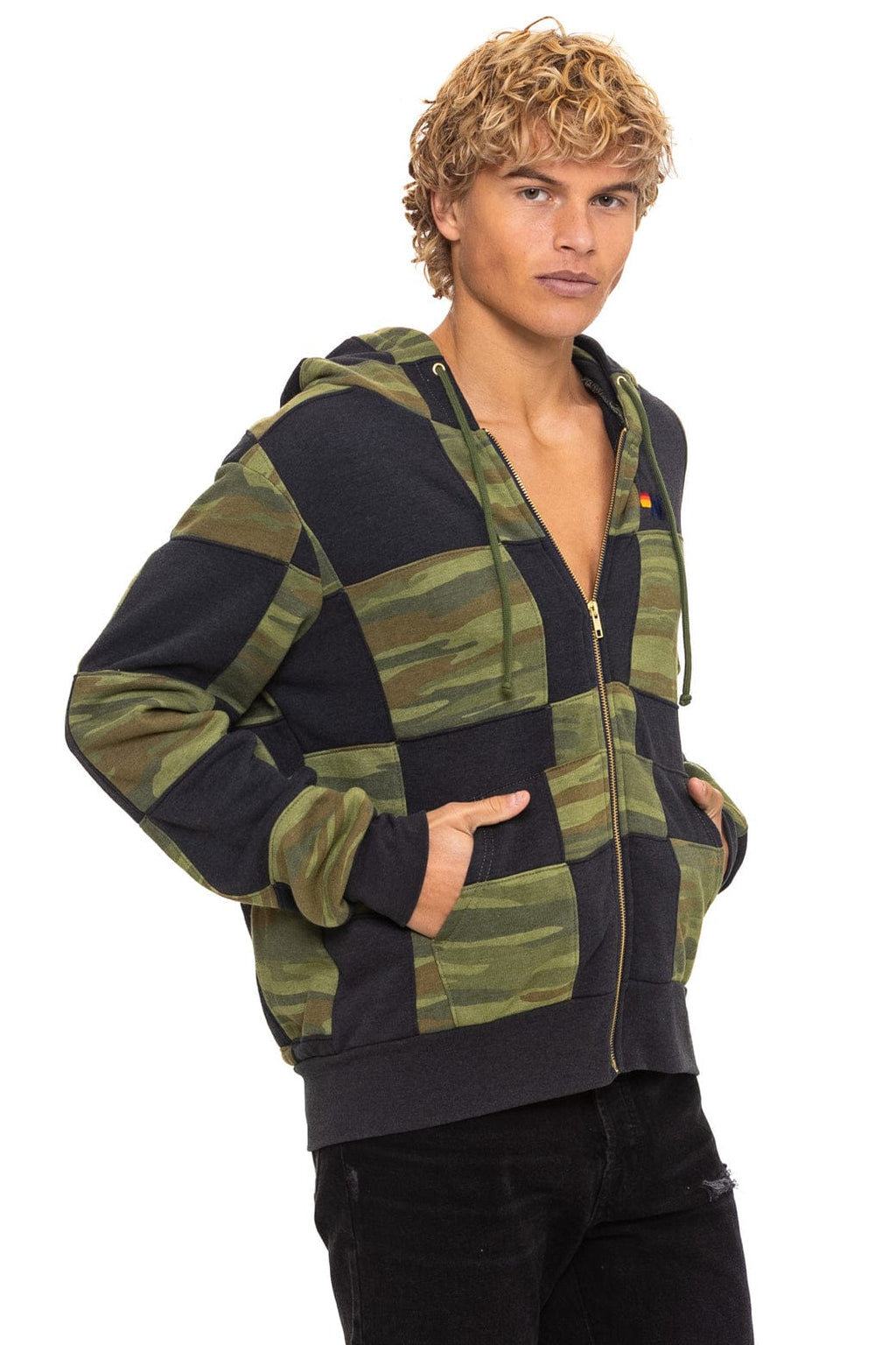 CHECK QUILT ZIP HOODIE - SMOKE // CAMO