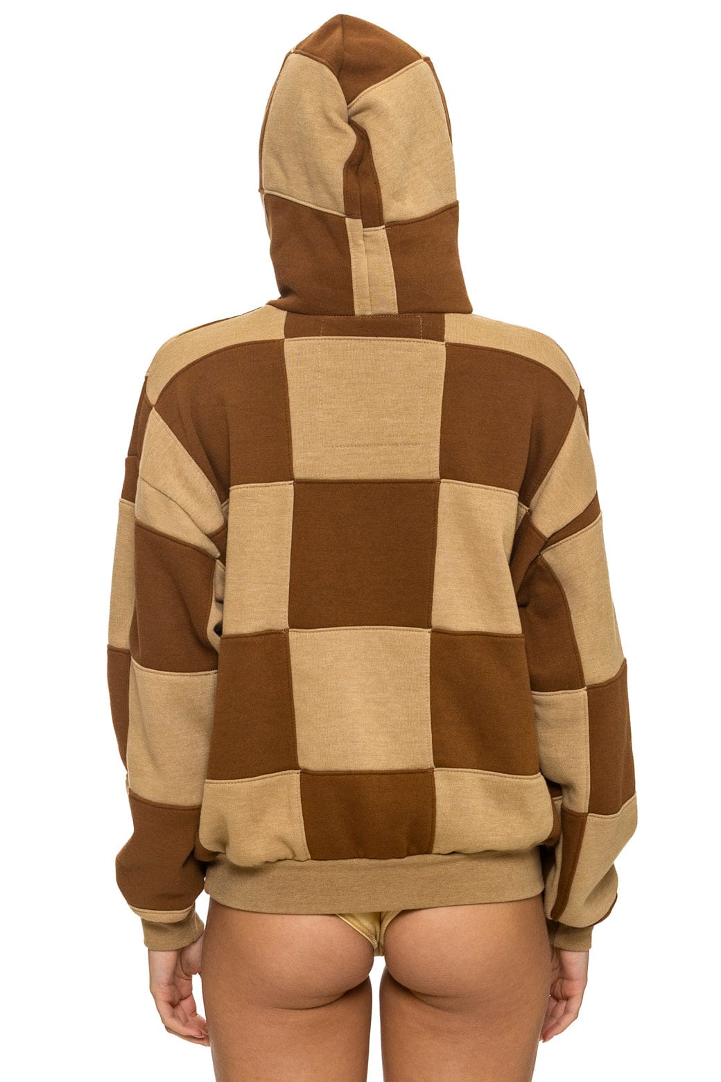 CHECK QUILT RELAXED PULLOVER HOODIE - TAN // CINNAMON