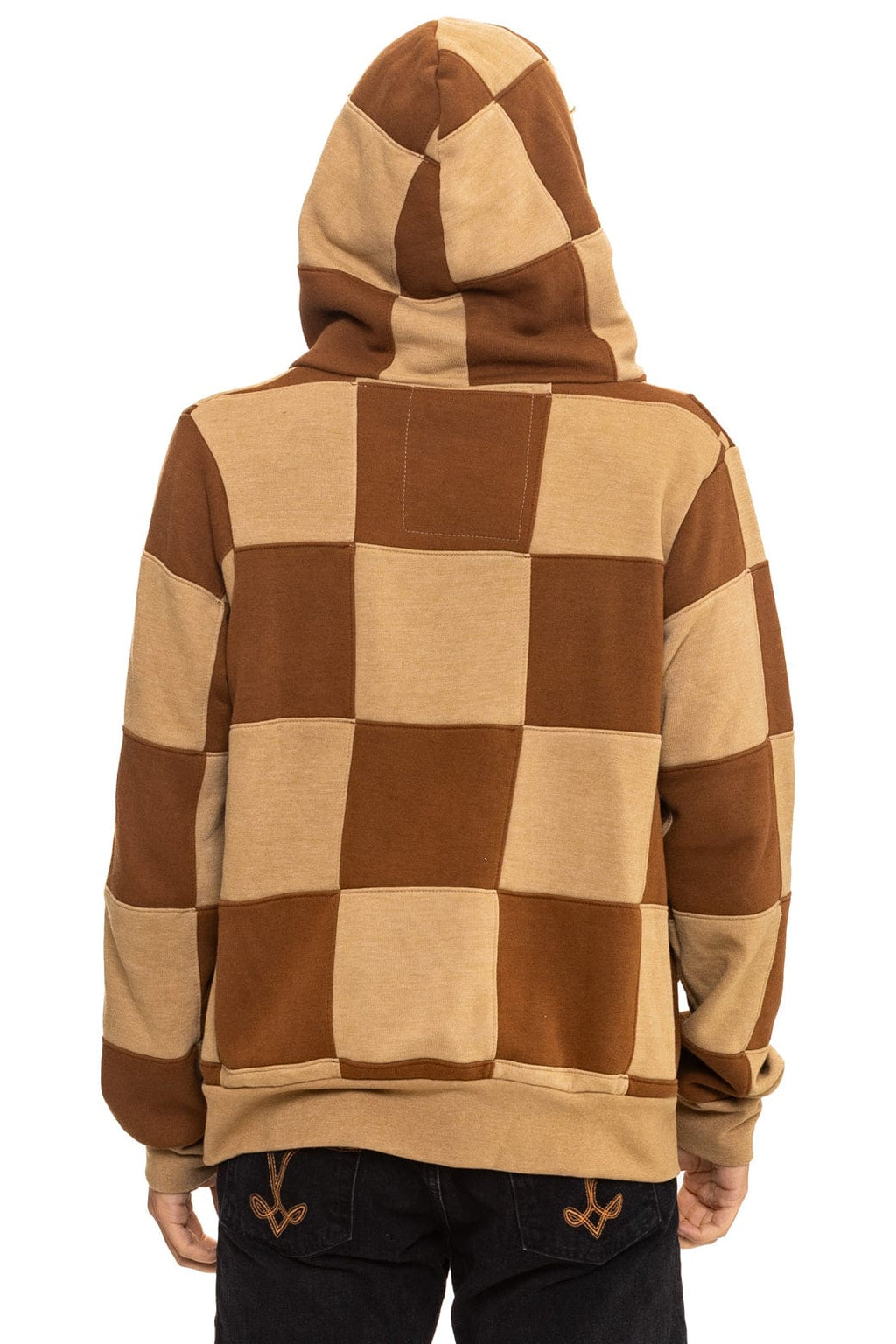 CHECK QUILT ZIP HOODIE - TAN // CINNAMON