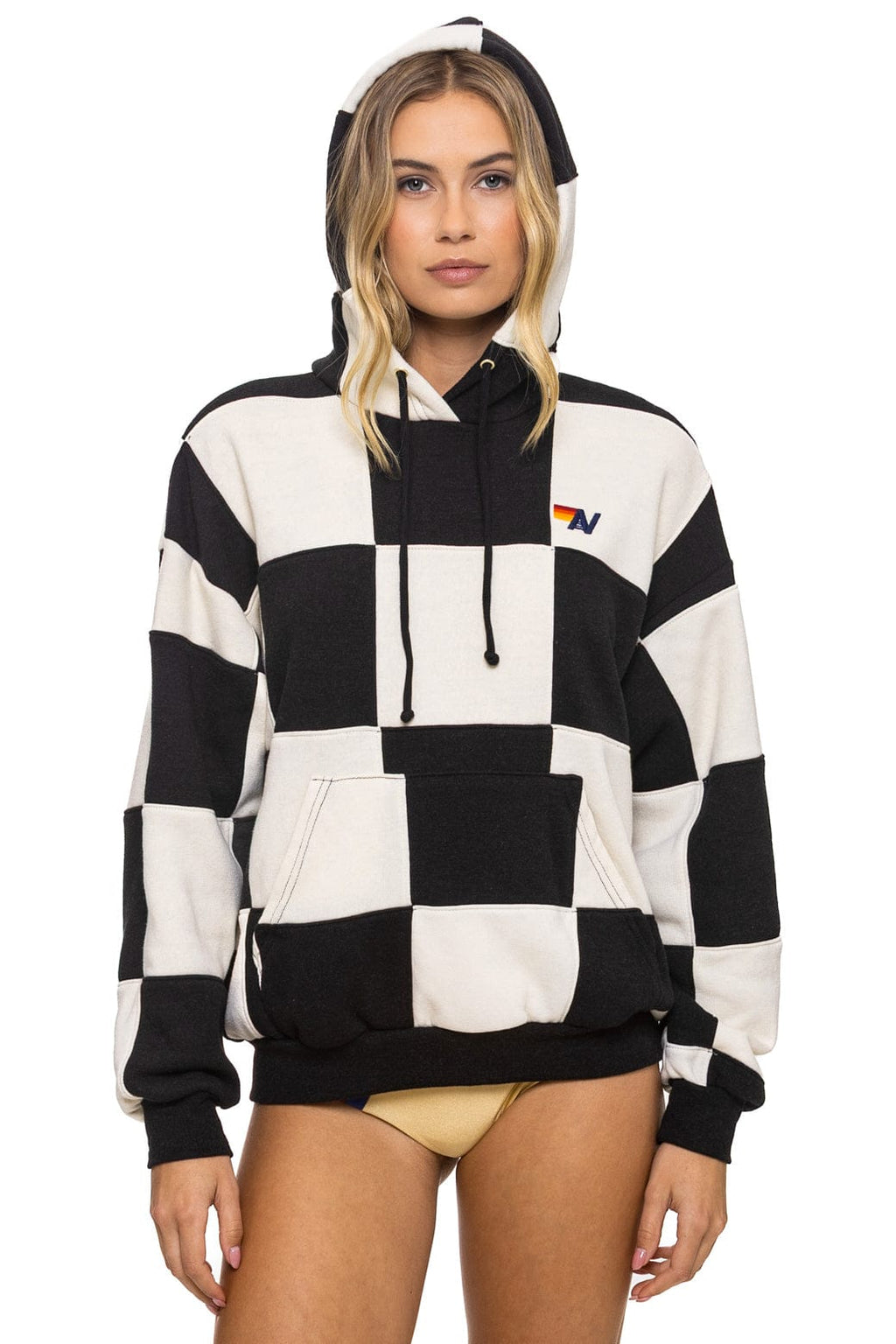 CHECK QUILT RELAXED PULLOVER HOODIE - VINTAGE WHITE // BLACK