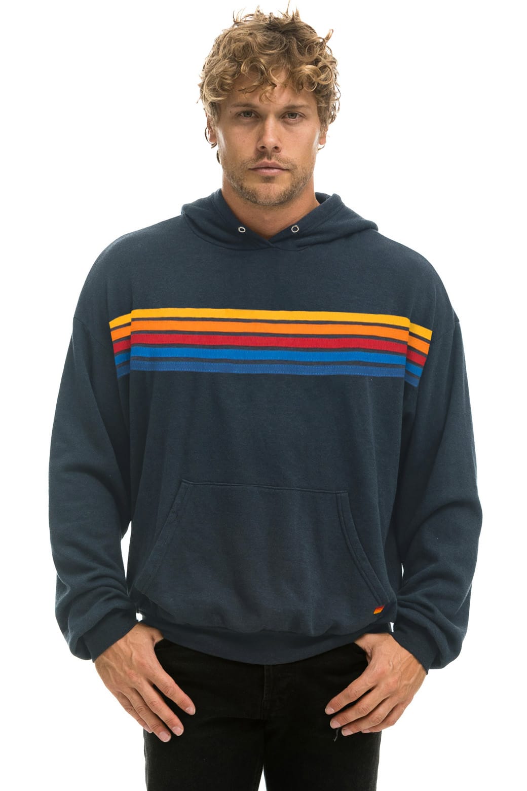 5 STRIPE RELAXED PULLOVER HOODIE - CHARCOAL