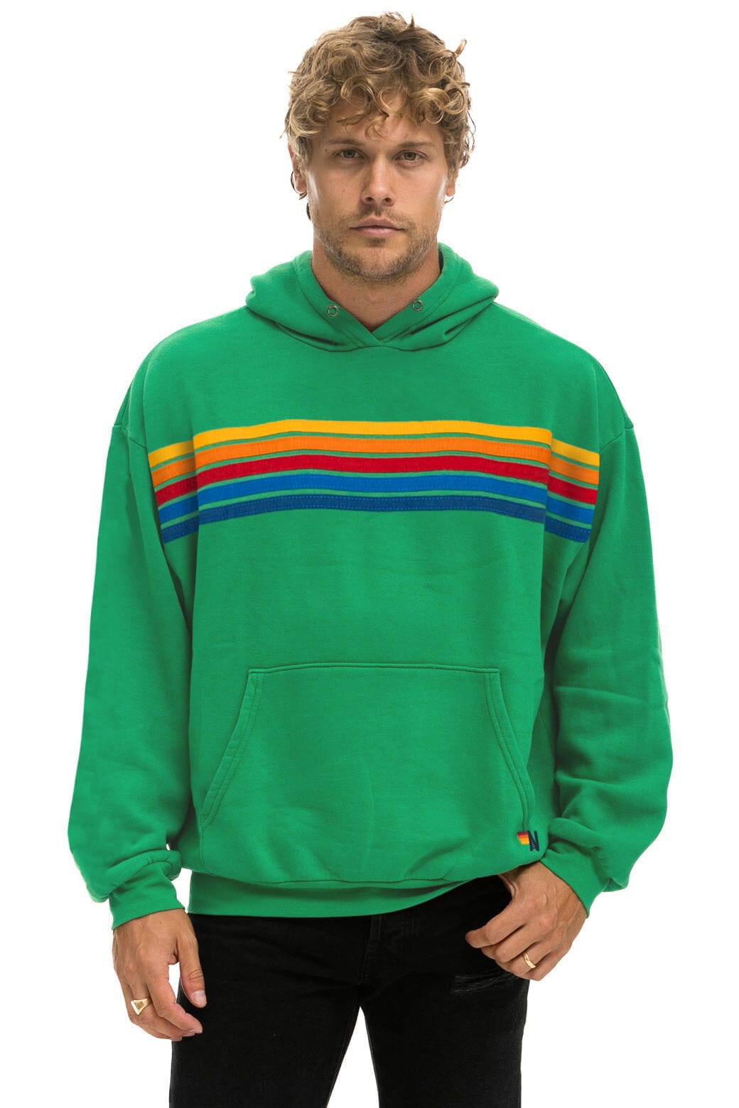 5 STRIPE RELAXED PULLOVER HOODIE - KELLY GREEN