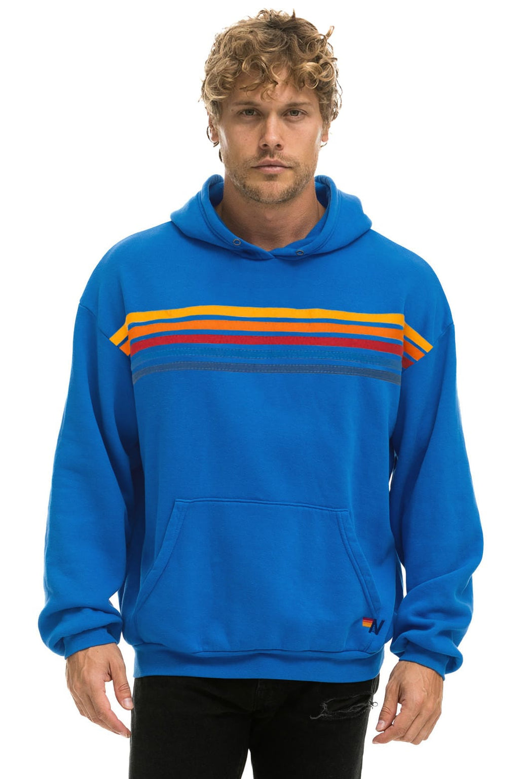5 STRIPE RELAXED PULLOVER HOODIE - OCEAN