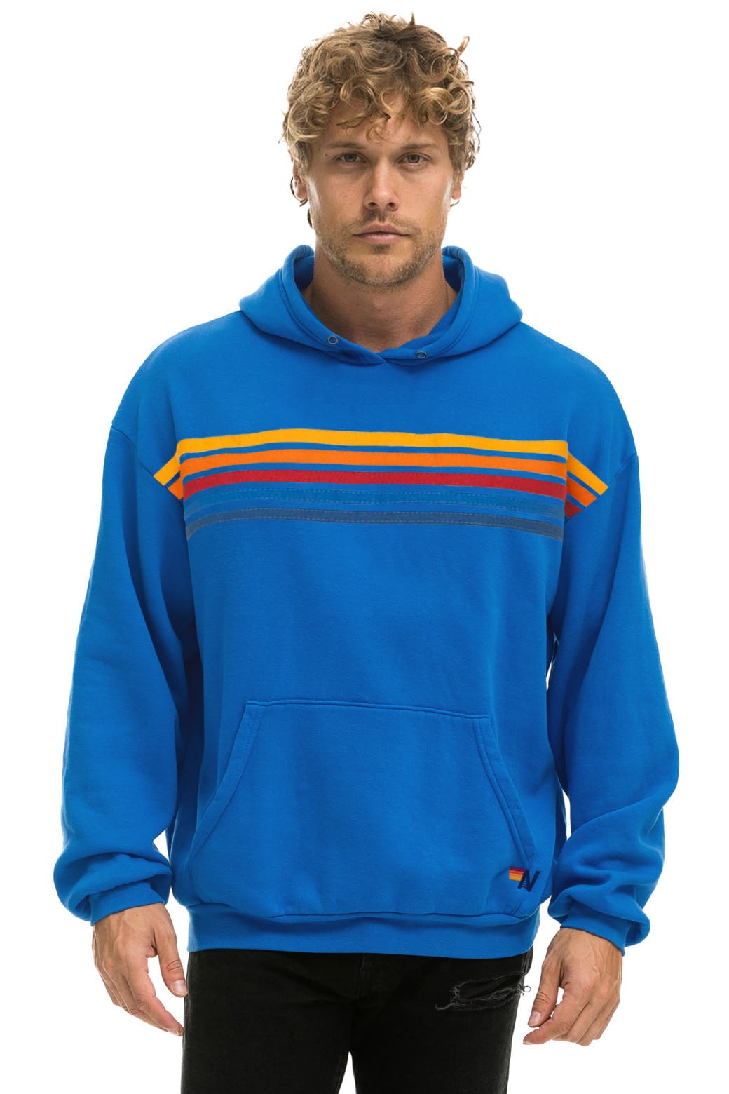 5 STRIPE RELAXED PULLOVER HOODIE - OCEAN