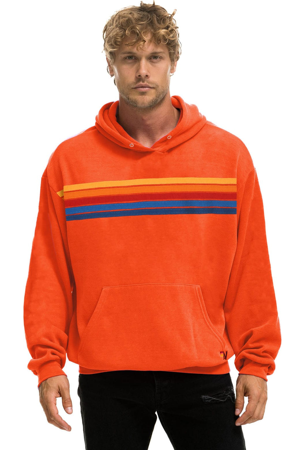 5 STRIPE RELAXED PULLOVER HOODIE - VINTAGE ORANGE