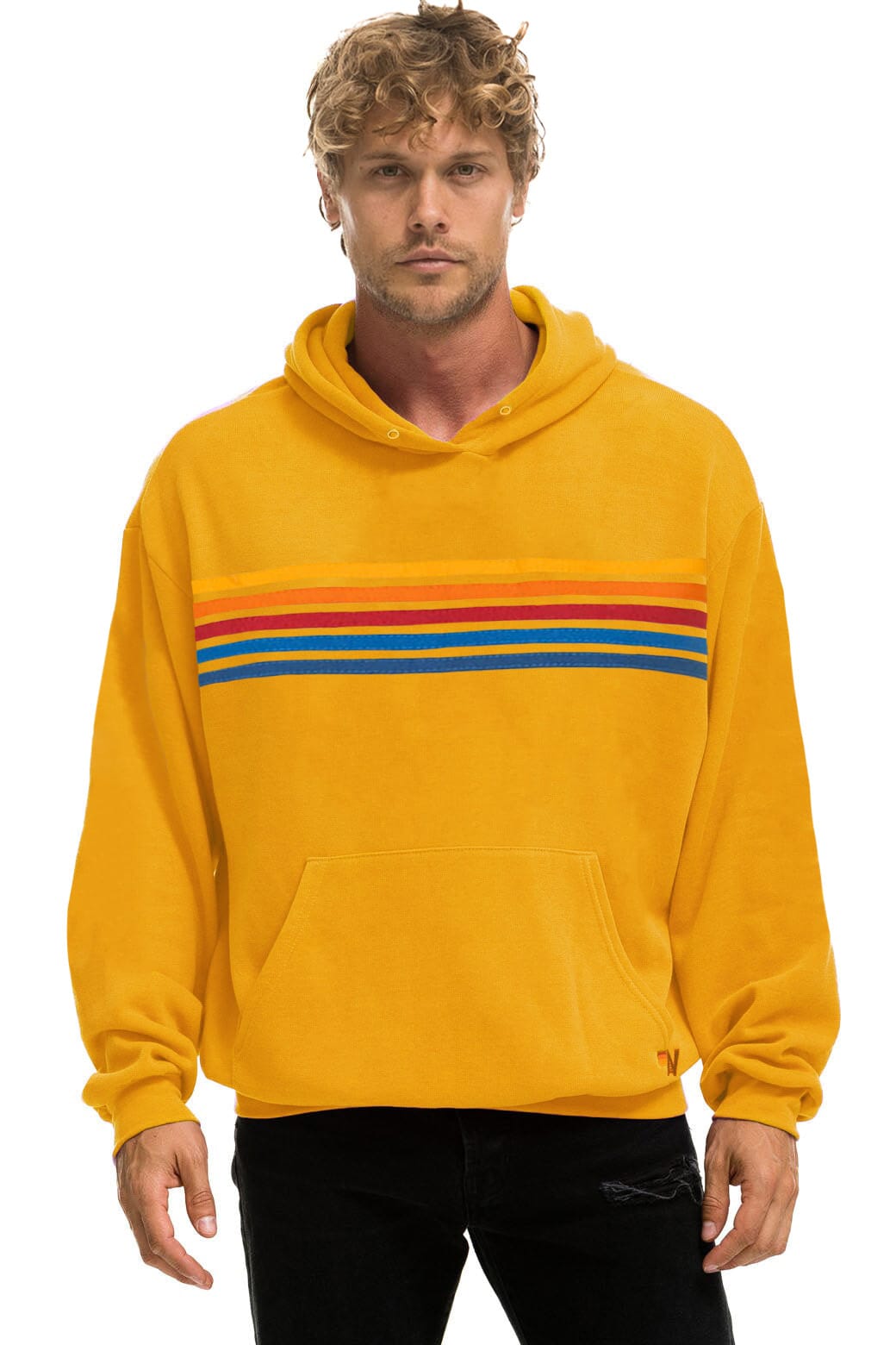 5 STRIPE RELAXED PULLOVER HOODIE - VINTAGE GOLD