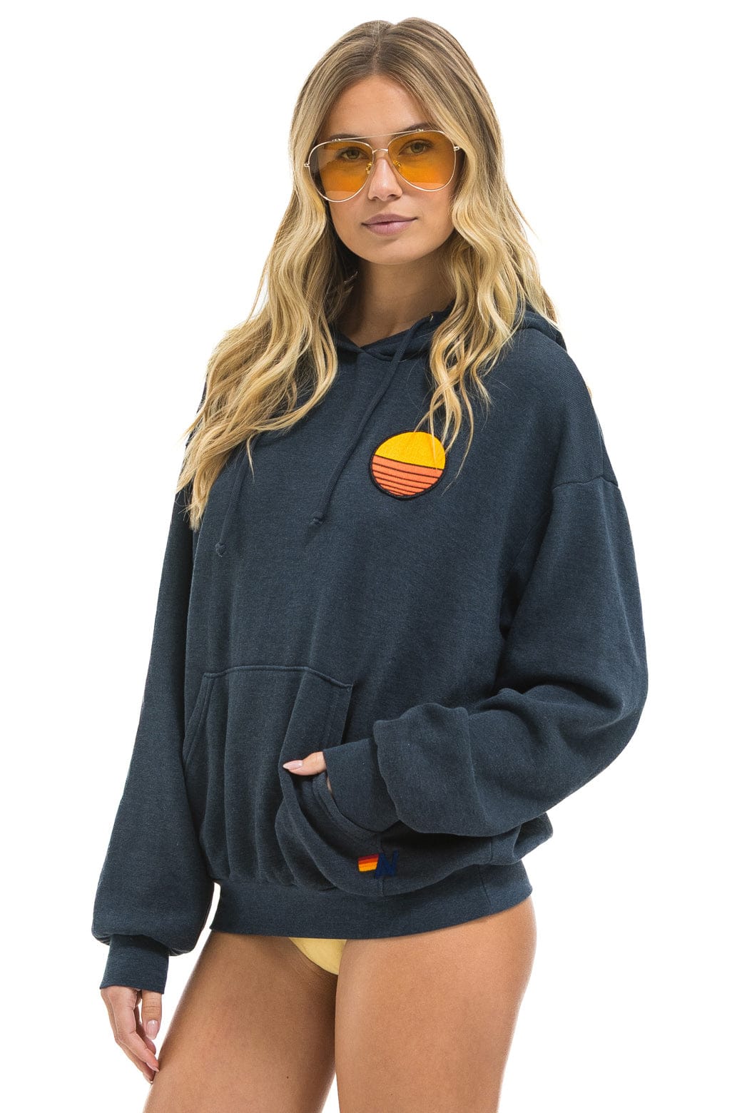 SUNSET PATCH PULLOVER RELAXED HOODIE - CHARCOAL