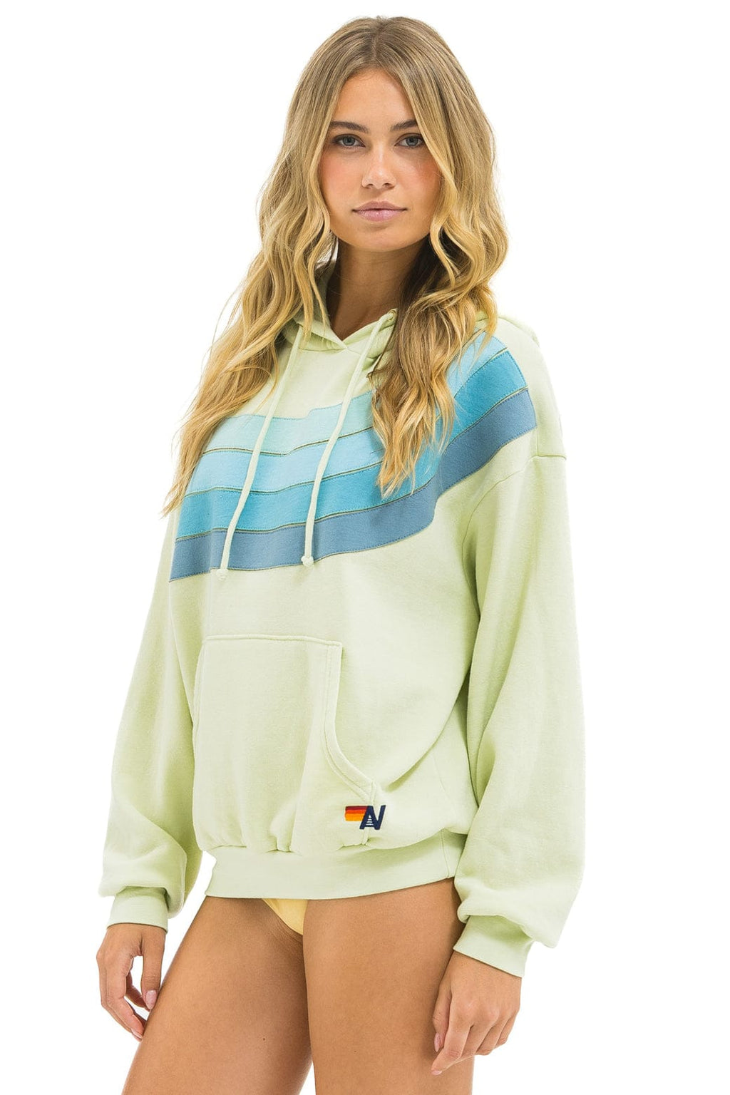 WAVE STRIPE 4 PULLOVER HOODIE RELAXED - LIME CREAM // SEAFOAM