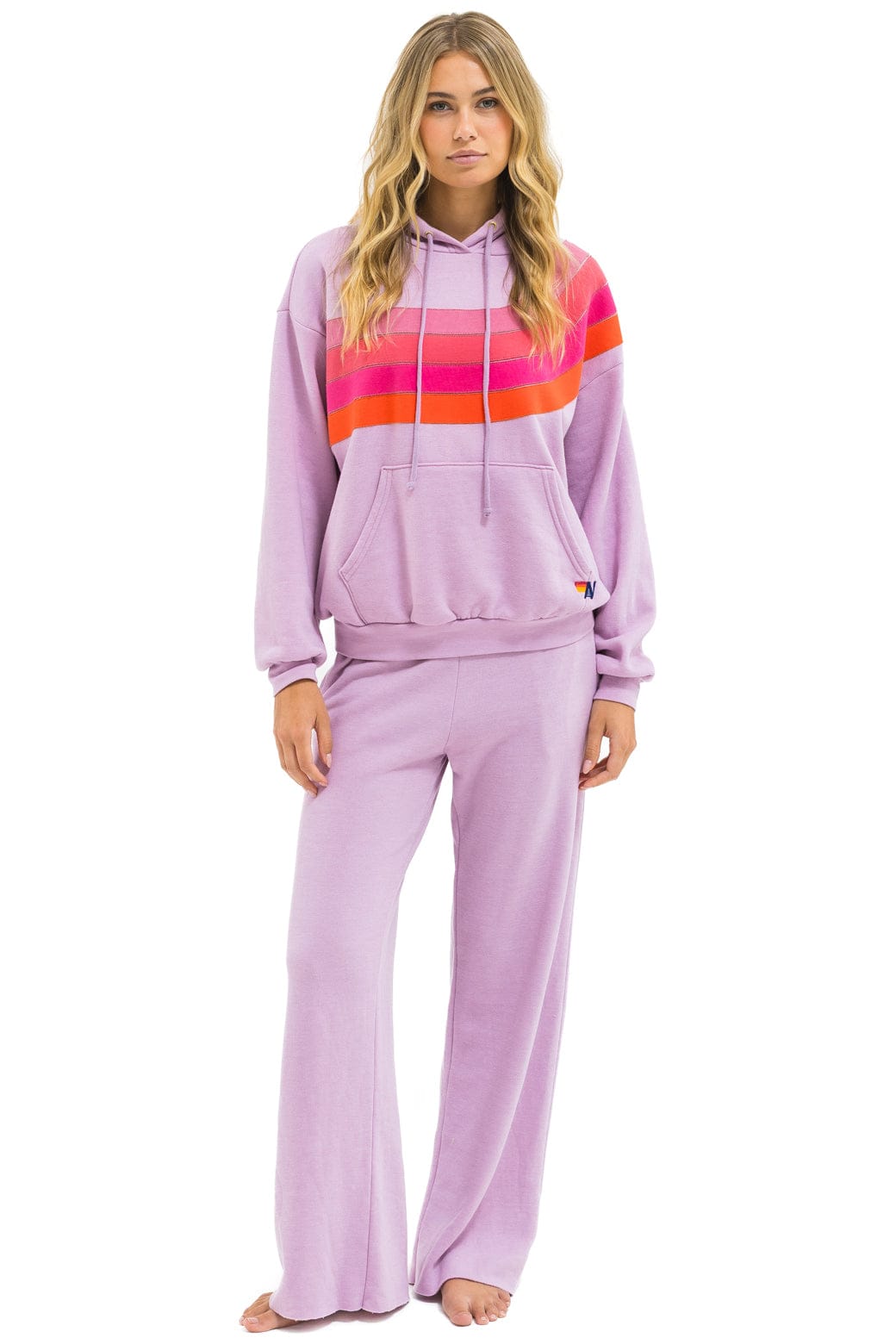 WAVE STRIPE 4 PULLOVER HOODIE RELAXED - MAUVE // MAGENTA ORANGE